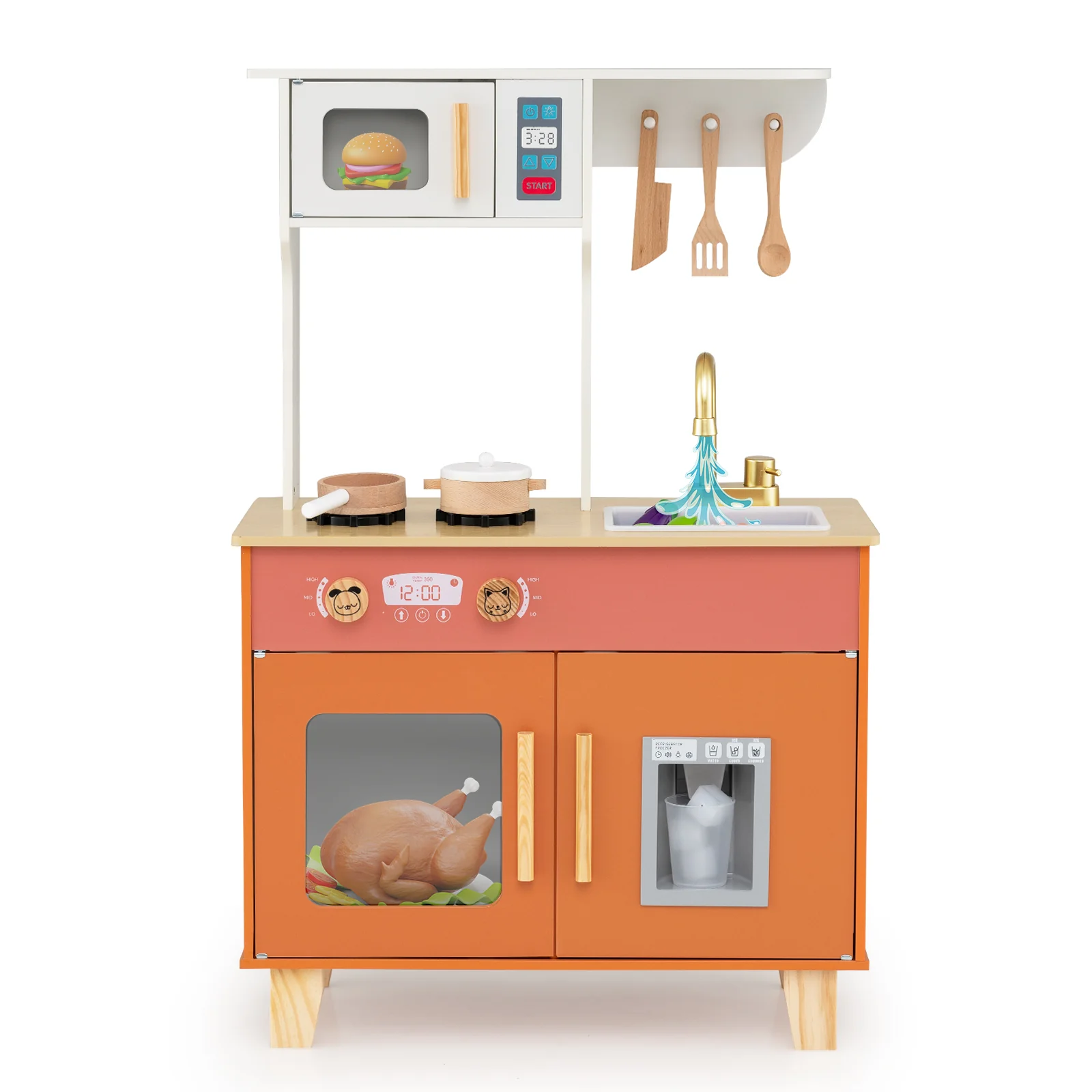 Kids Play Kitchen with Microwave and Rotation Knobs for Girls Boys Aged 3-6 - Image 12
