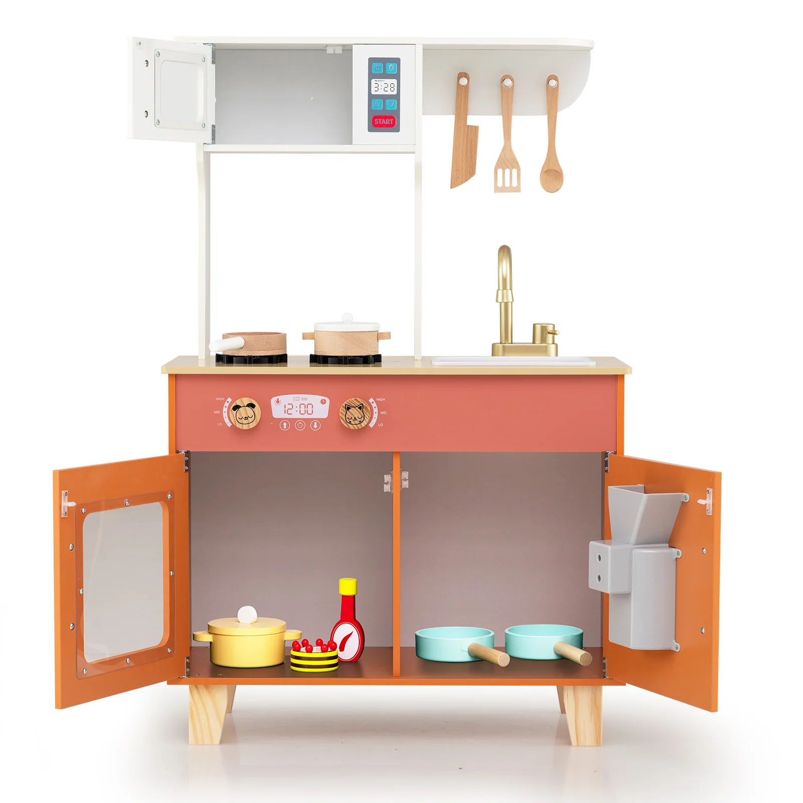 Kids Play Kitchen with Microwave and Rotation Knobs for Girls Boys Aged 3-6 - Image 13