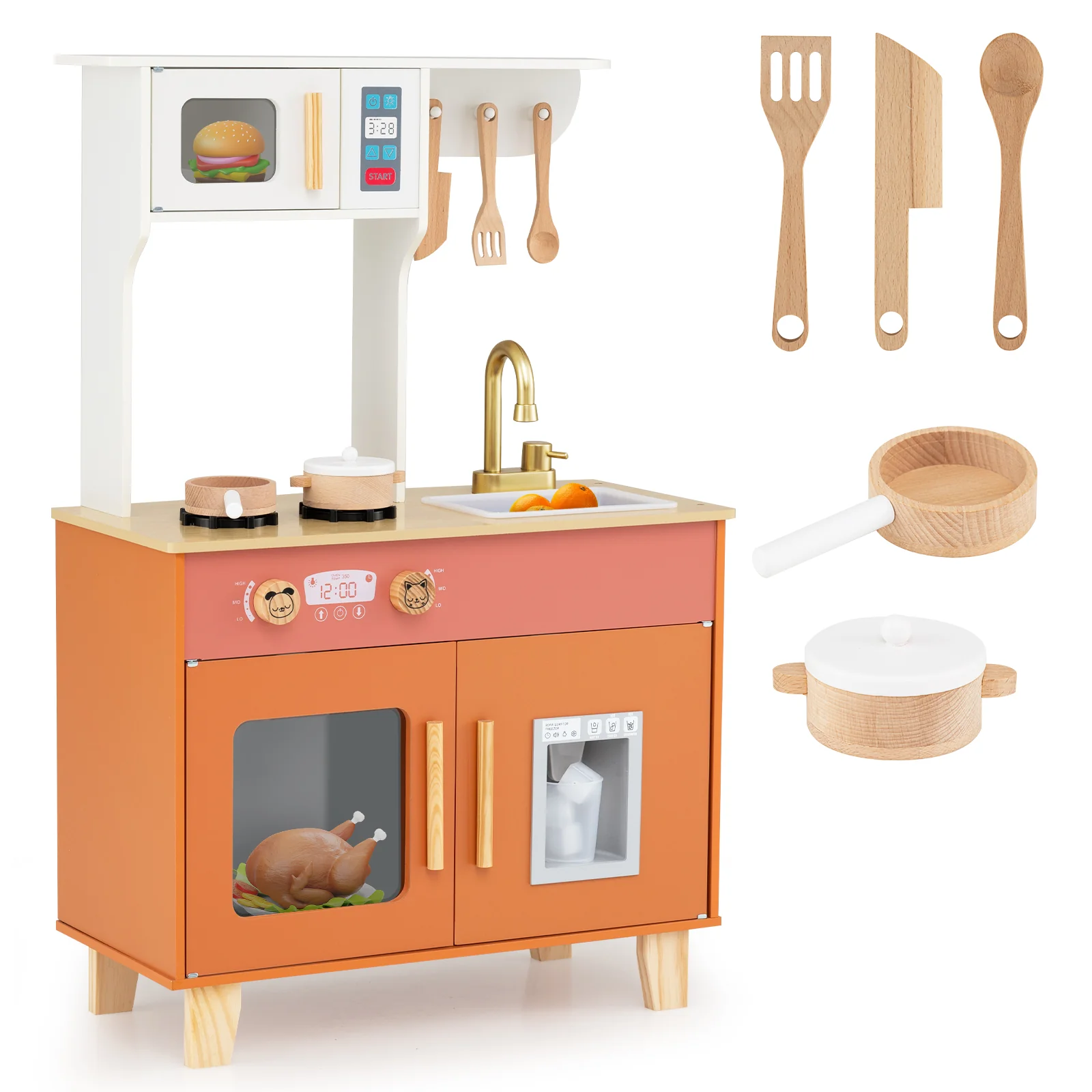 Kids Play Kitchen with Microwave and Rotation Knobs for Girls Boys Aged 3-6 - Image 14
