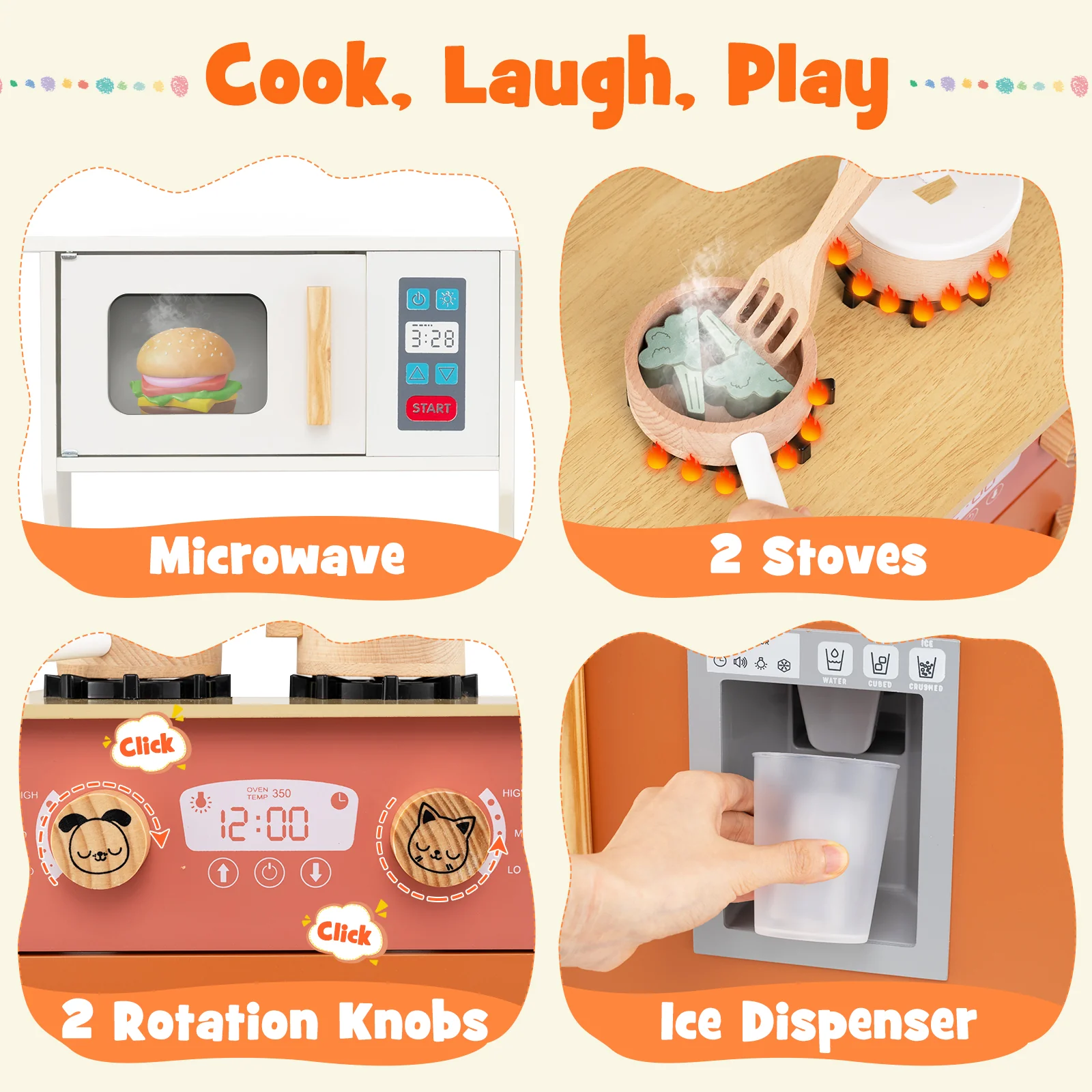 Kids Play Kitchen with Microwave and Rotation Knobs for Girls Boys Aged 3-6 - Image 16