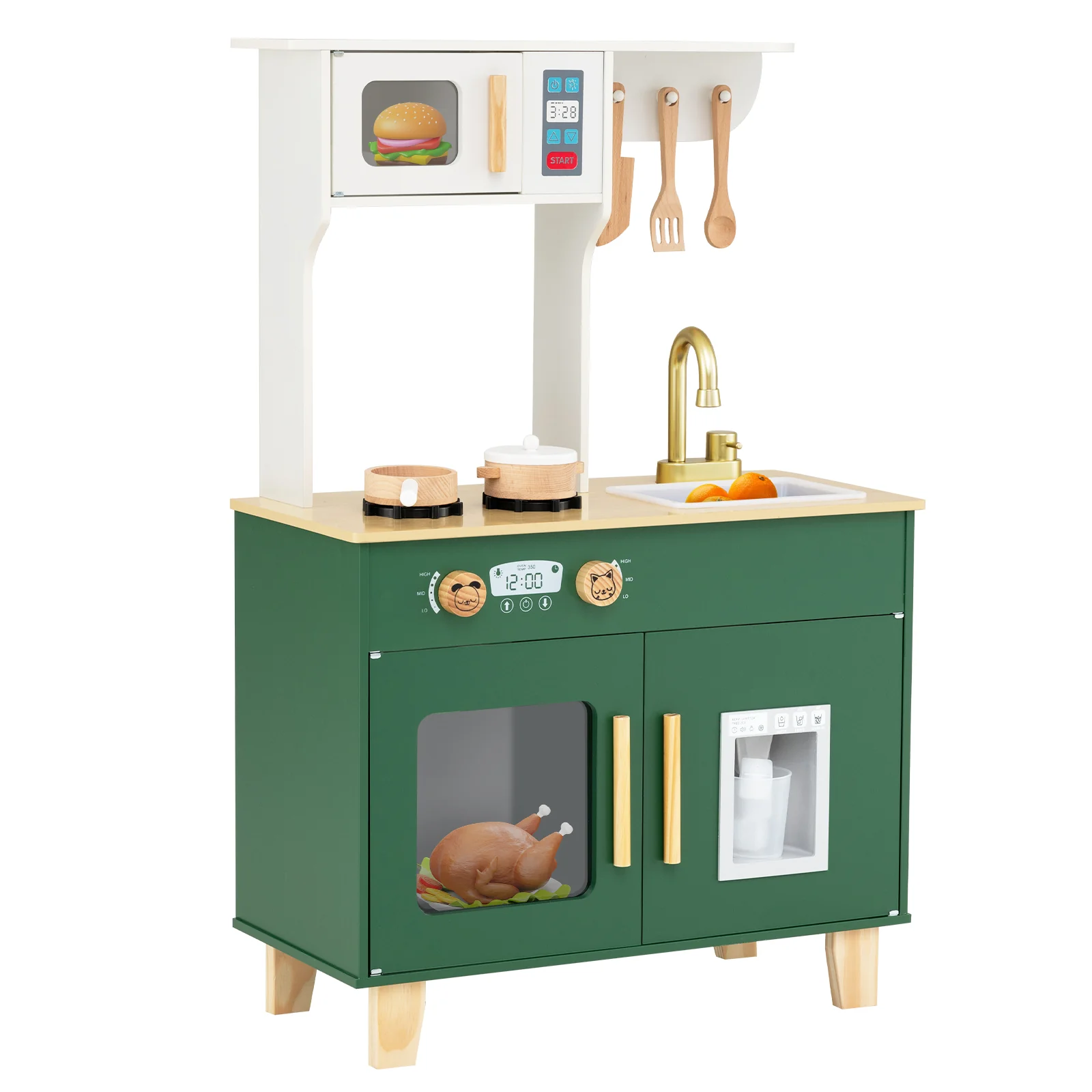 Kids Play Kitchen with Microwave and Rotation Knobs for Girls Boys Aged 3-6 - Image 2