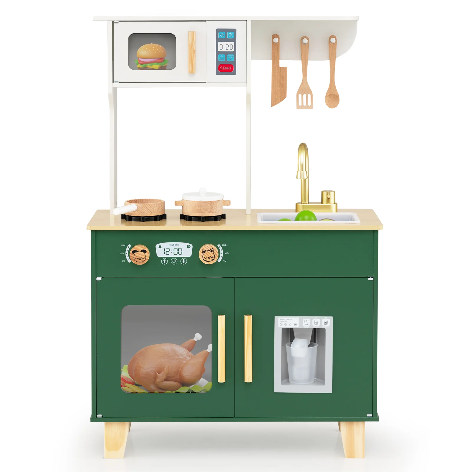 Kids Play Kitchen with Microwave and Rotation Knobs for Girls Boys Aged 3-6 - Image 4