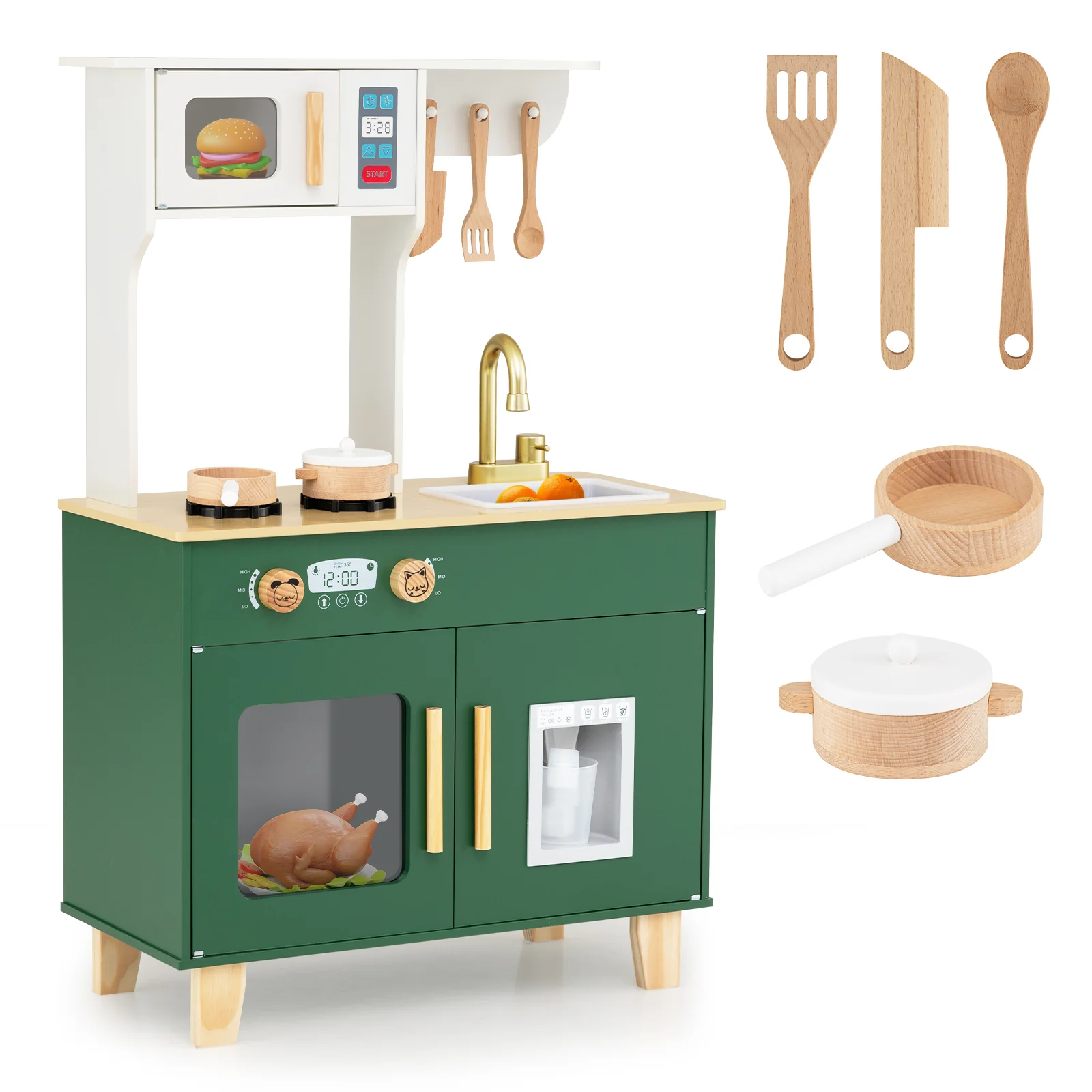 Kids Play Kitchen with Microwave and Rotation Knobs for Girls Boys Aged 3-6 - Image 6