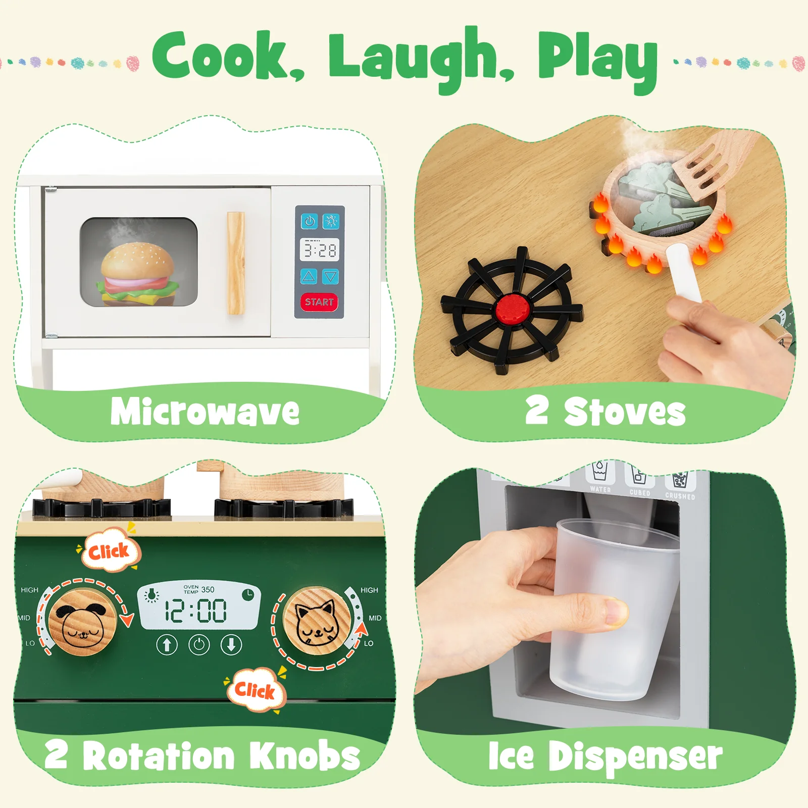 Kids Play Kitchen with Microwave and Rotation Knobs for Girls Boys Aged 3-6 - Image 7