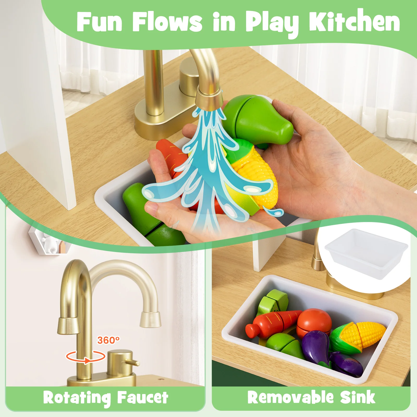 Kids Play Kitchen with Microwave and Rotation Knobs for Girls Boys Aged 3-6 - Image 8