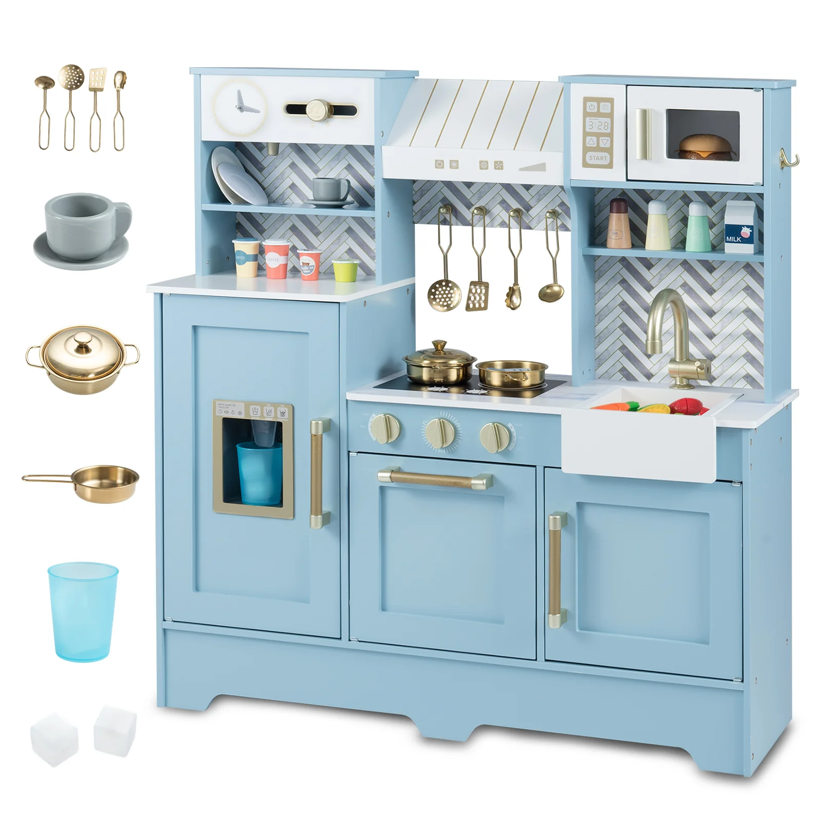 Kids Play Kitchen with Stoves and Faucet for Girls Boys Aged 3-6 - Image 11