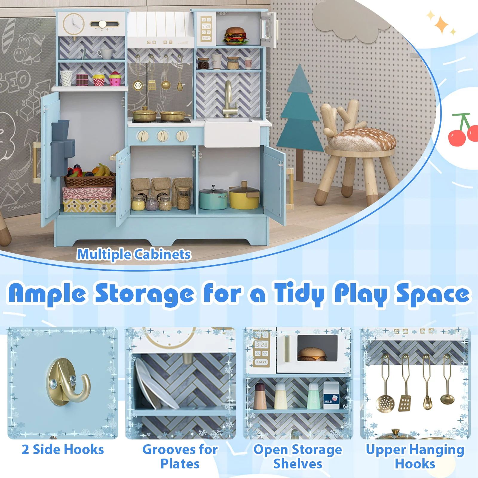 Kids Play Kitchen with Stoves and Faucet for Girls Boys Aged 3-6 - Image 15