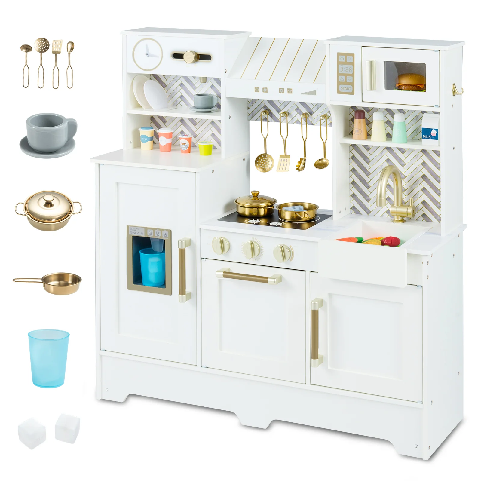 Kids Play Kitchen with Stoves and Faucet for Girls Boys Aged 3-6 - Image 2
