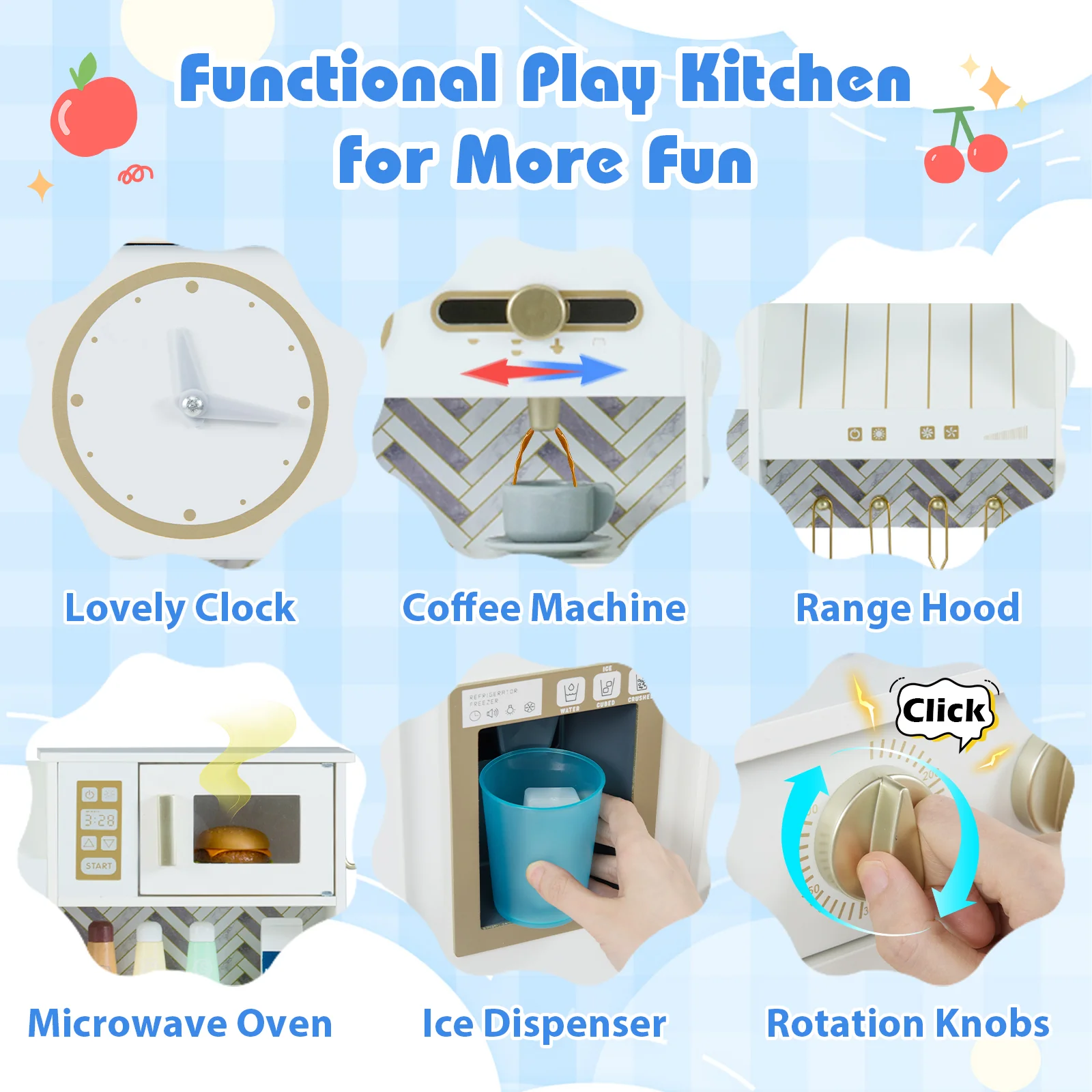 Kids Play Kitchen with Stoves and Faucet for Girls Boys Aged 3-6 - Image 6