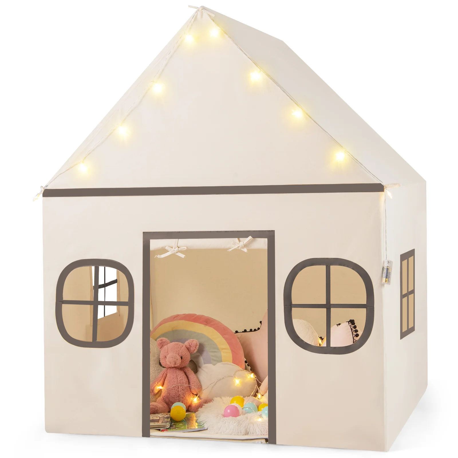 Kids Play Tent Large Playhouse with Door Curtain and Windows Star Lights - Image 11
