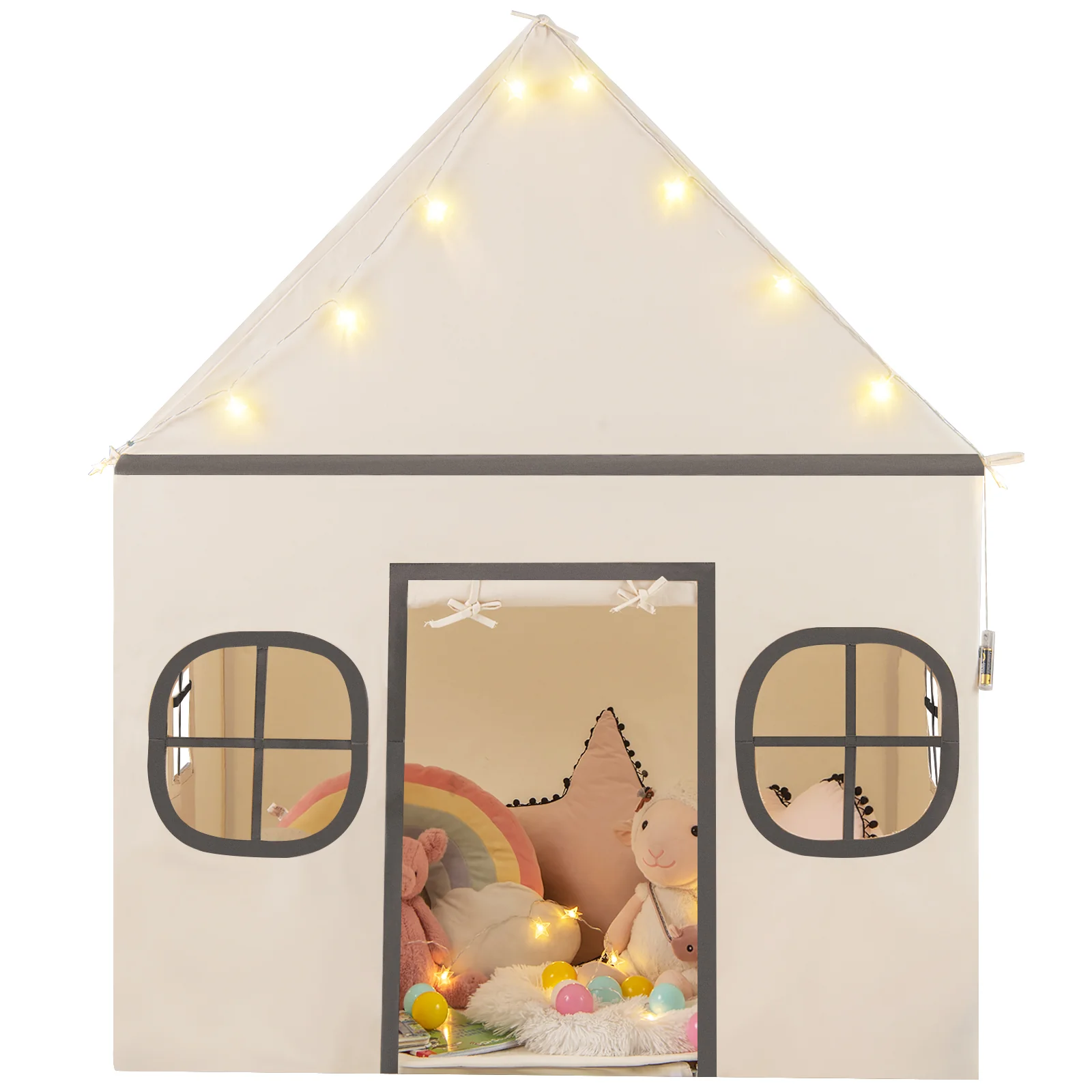 Kids Play Tent Large Playhouse with Door Curtain and Windows Star Lights - Image 12