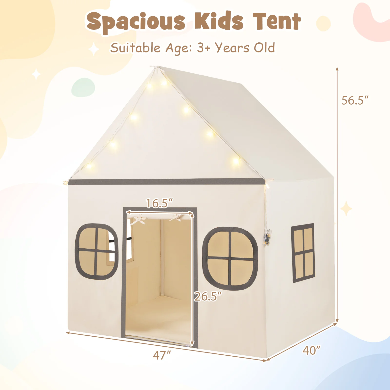 Kids Play Tent Large Playhouse with Door Curtain and Windows Star Lights - Image 13