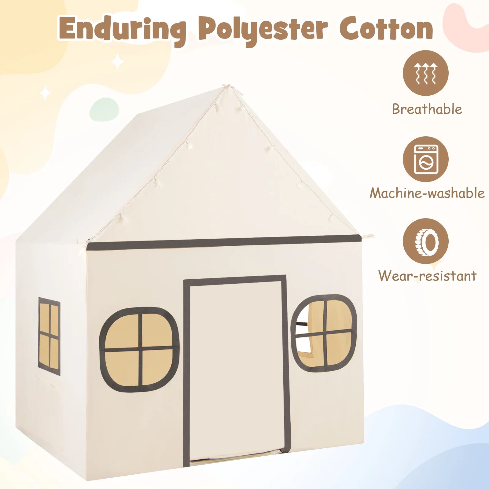 Kids Play Tent Large Playhouse with Door Curtain and Windows Star Lights - Image 16