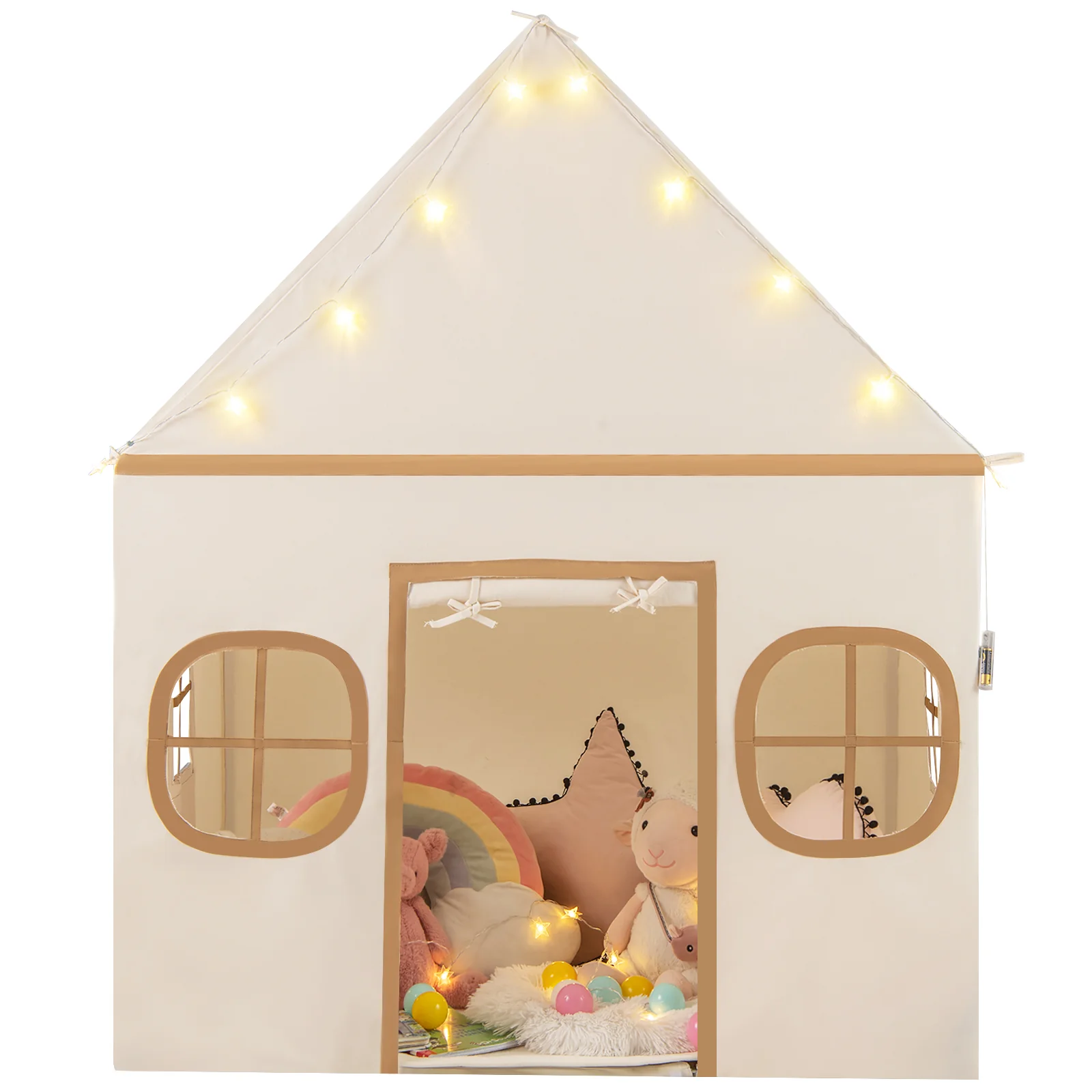 Kids Play Tent Large Playhouse with Door Curtain and Windows Star Lights - Image 4