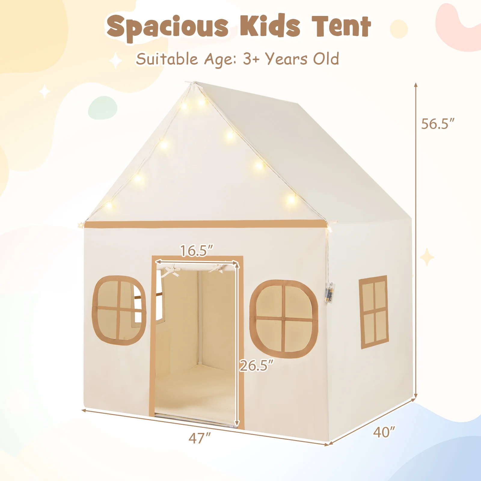 Kids Play Tent Large Playhouse with Door Curtain and Windows Star Lights - Image 5