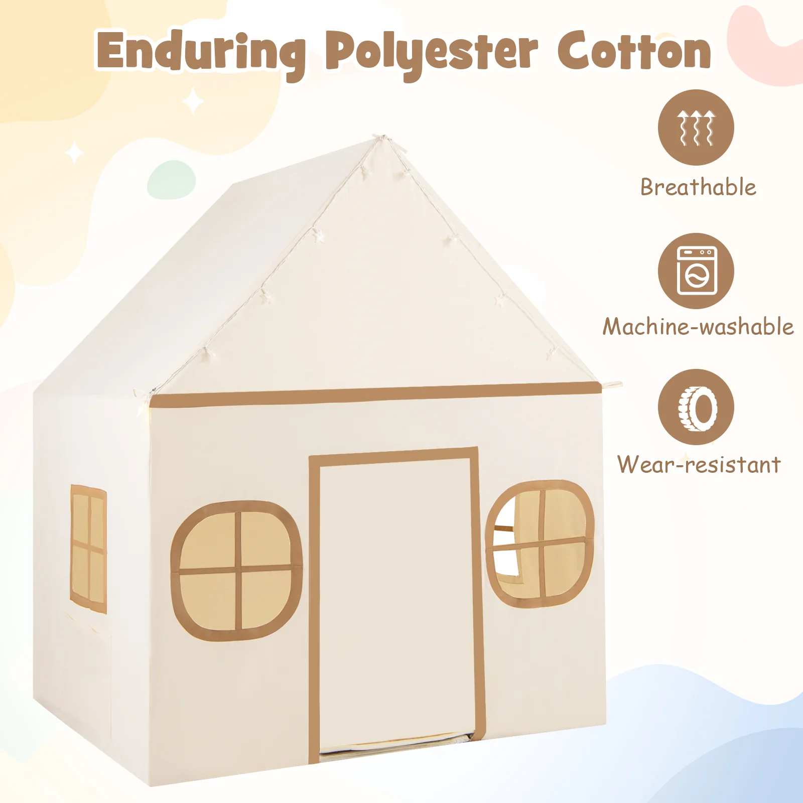 Kids Play Tent Large Playhouse with Door Curtain and Windows Star Lights - Image 6