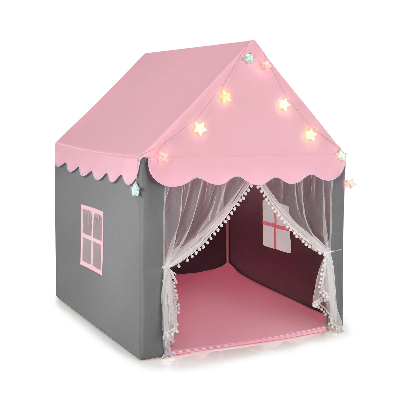 Kids Playhouse Tent with Colorful Star Lights and Mat - Image 10