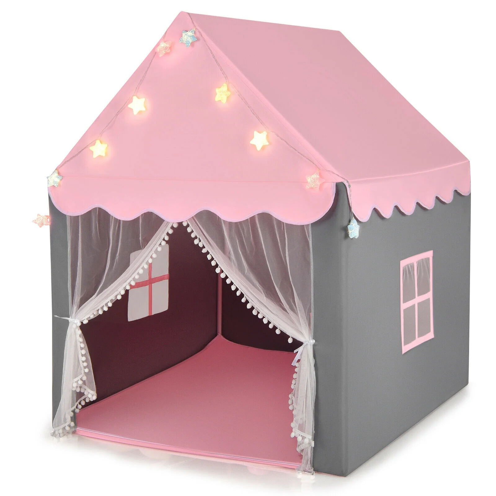 Kids Playhouse Tent with Colorful Star Lights and Mat - Image 11