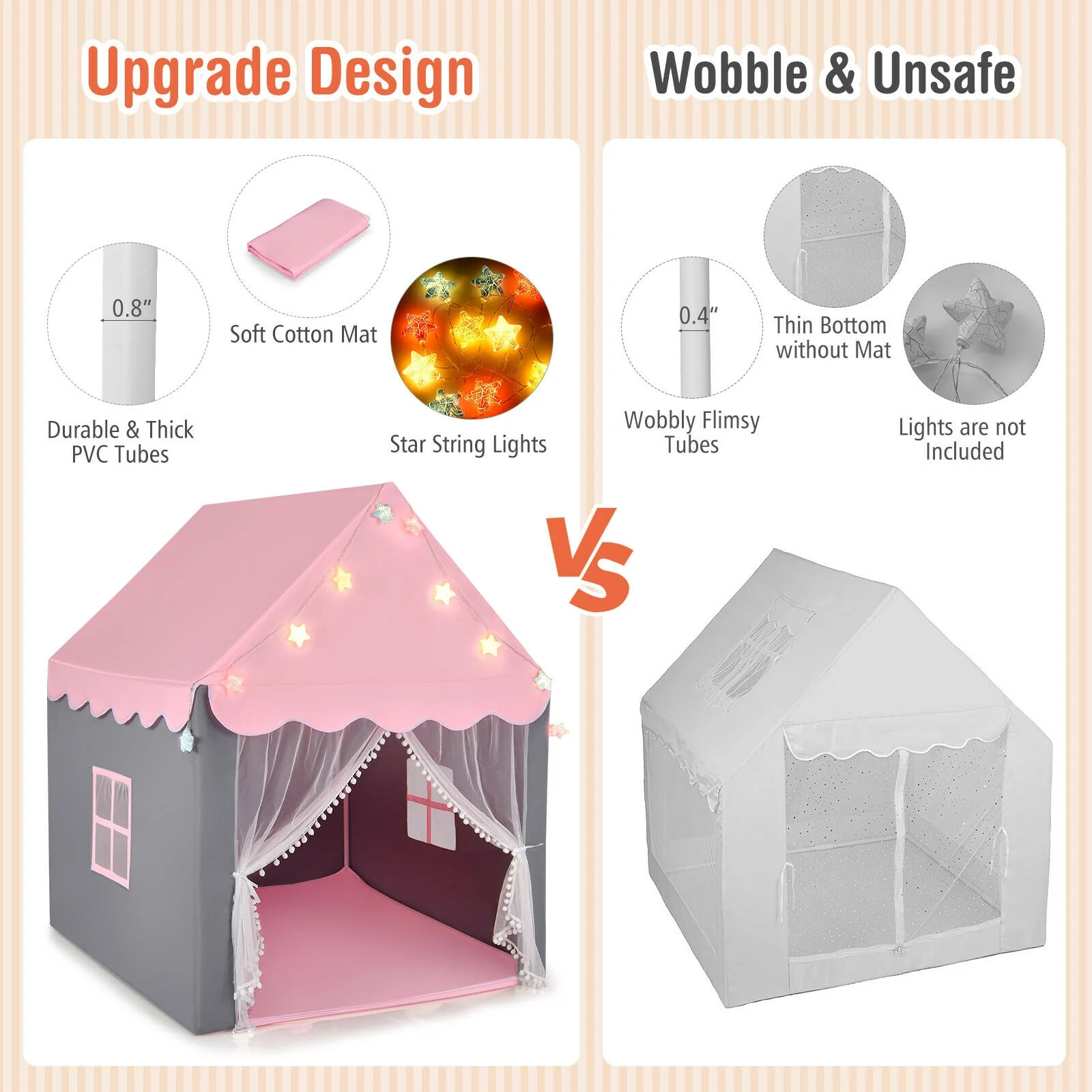 Kids Playhouse Tent with Colorful Star Lights and Mat - Image 15