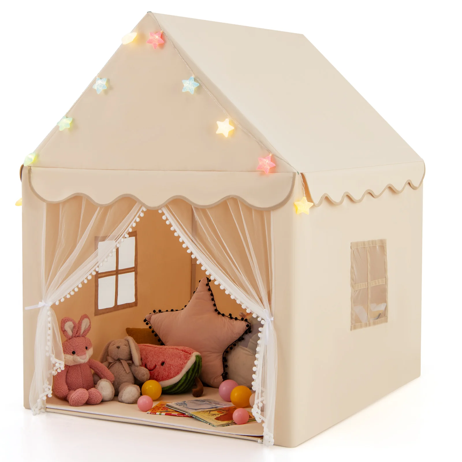 Kids Playhouse Tent with Colorful Star Lights and Mat - Image 19