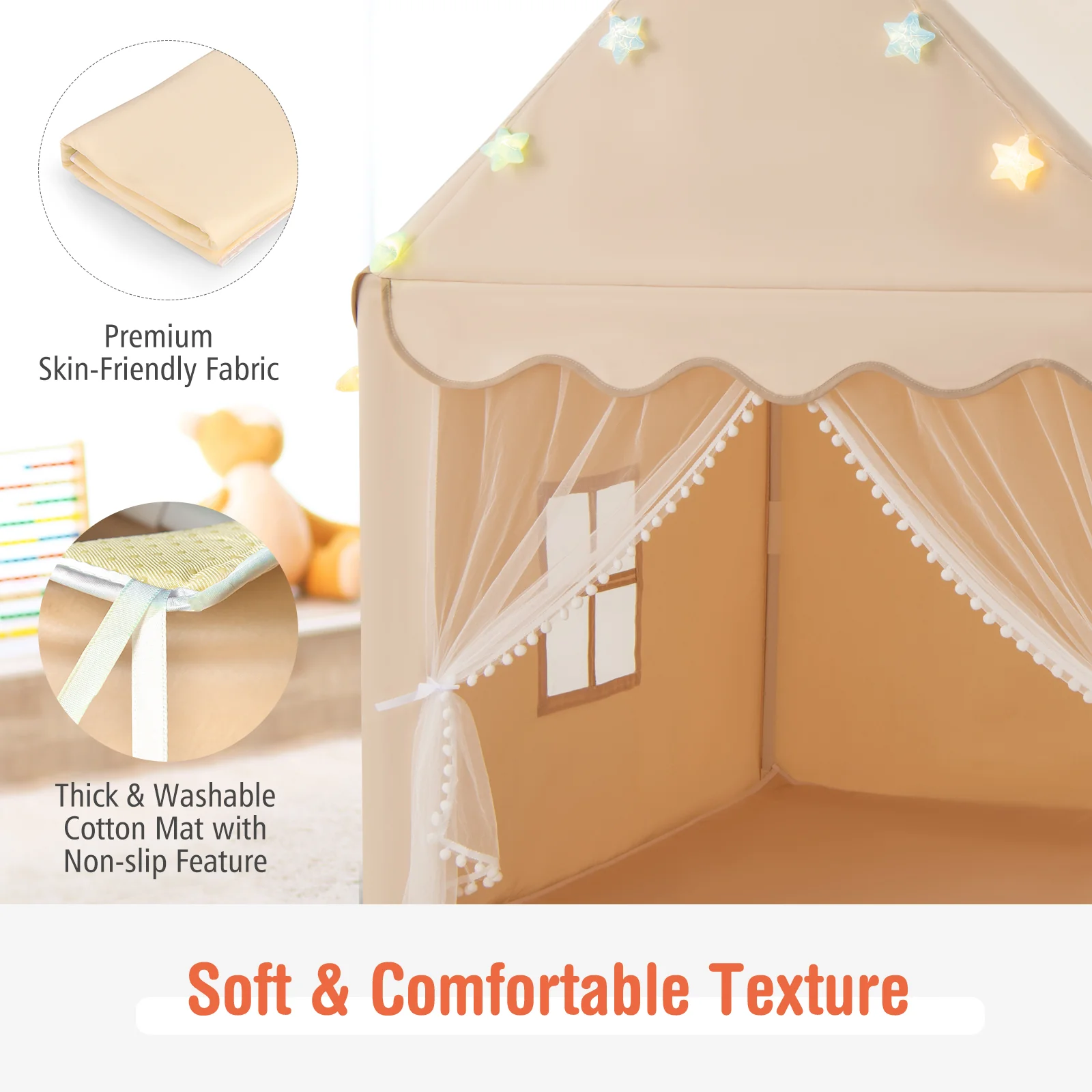 Kids Playhouse Tent with Colorful Star Lights and Mat - Image 21