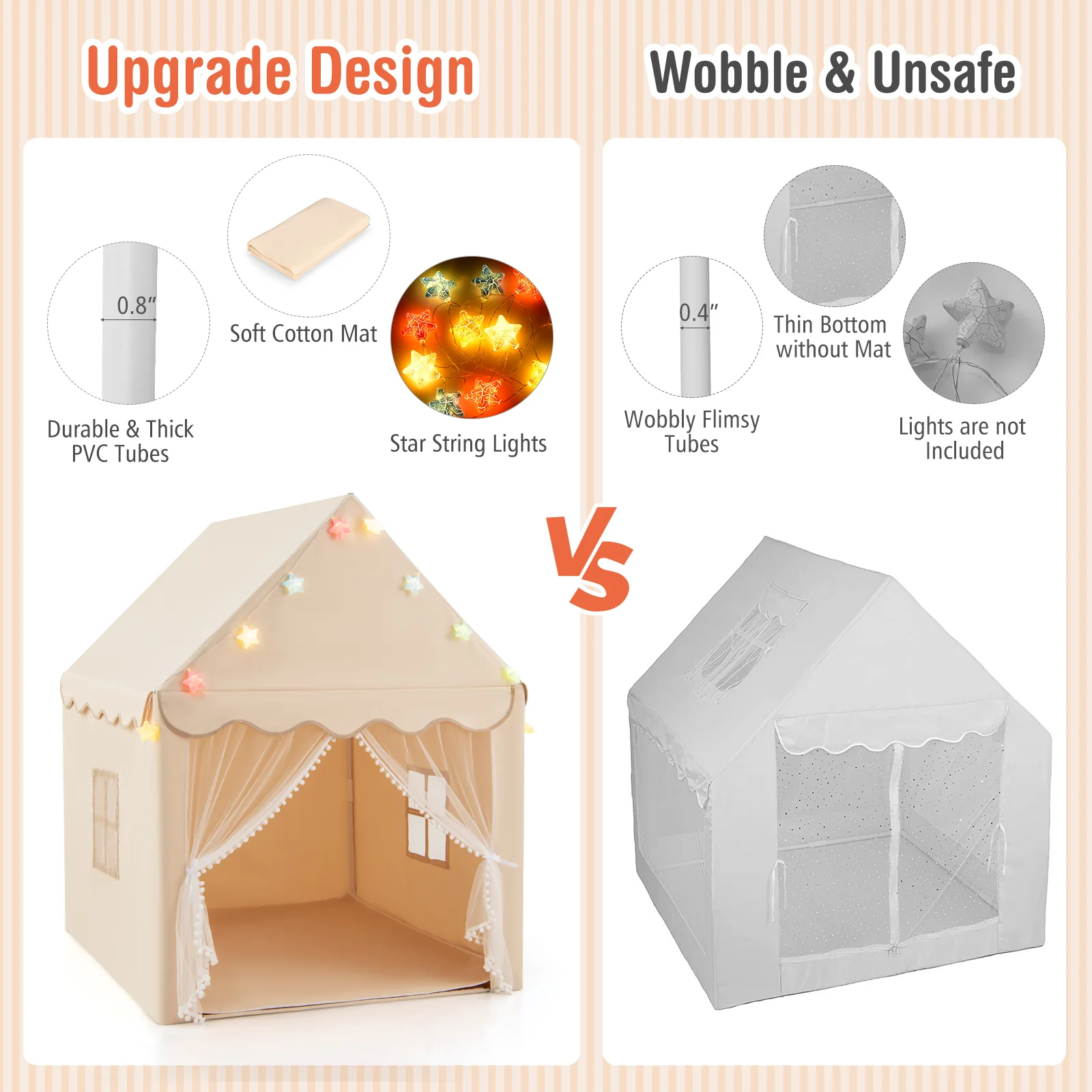 Kids Playhouse Tent with Colorful Star Lights and Mat - Image 23