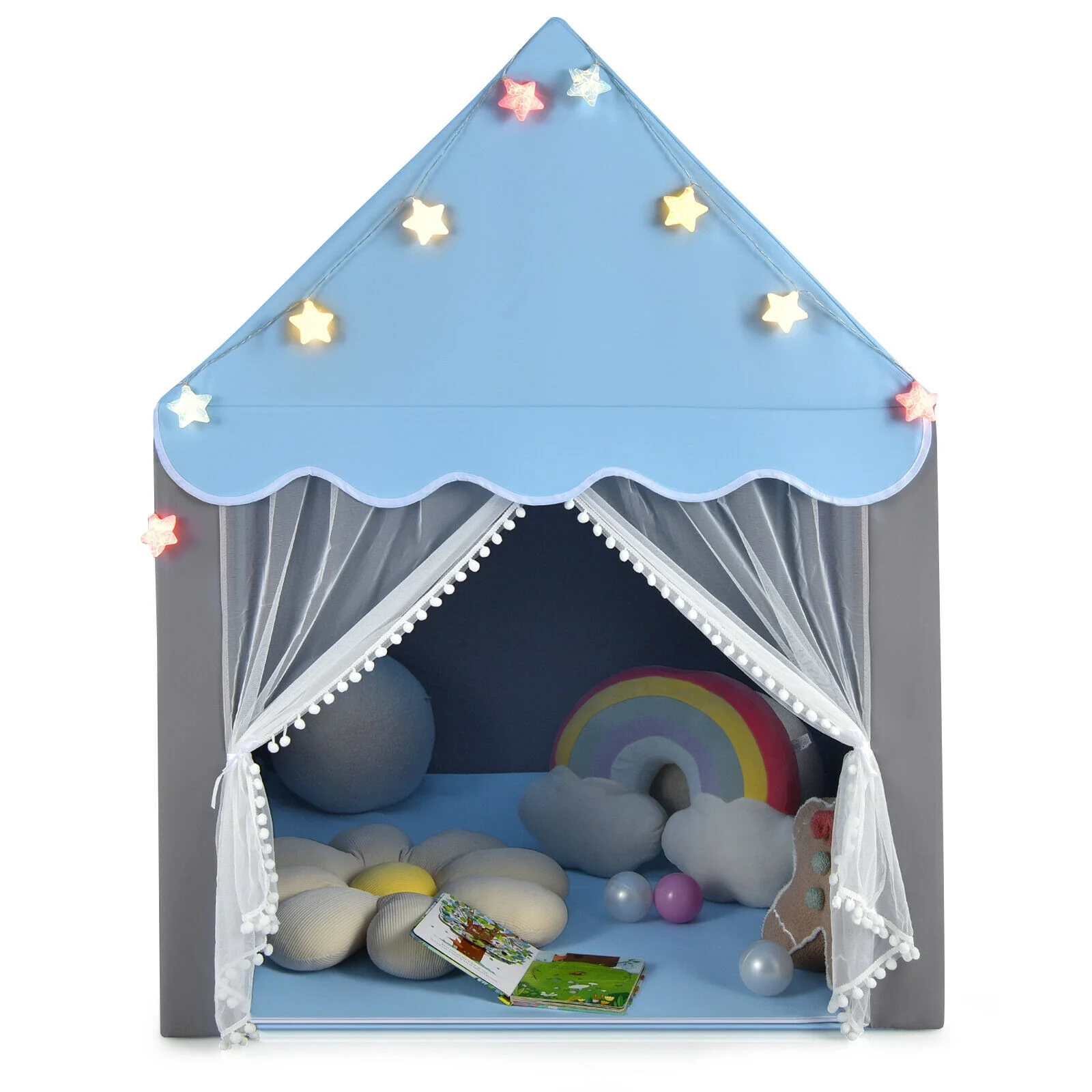 Kids Playhouse Tent with Colorful Star Lights and Mat - Image 4