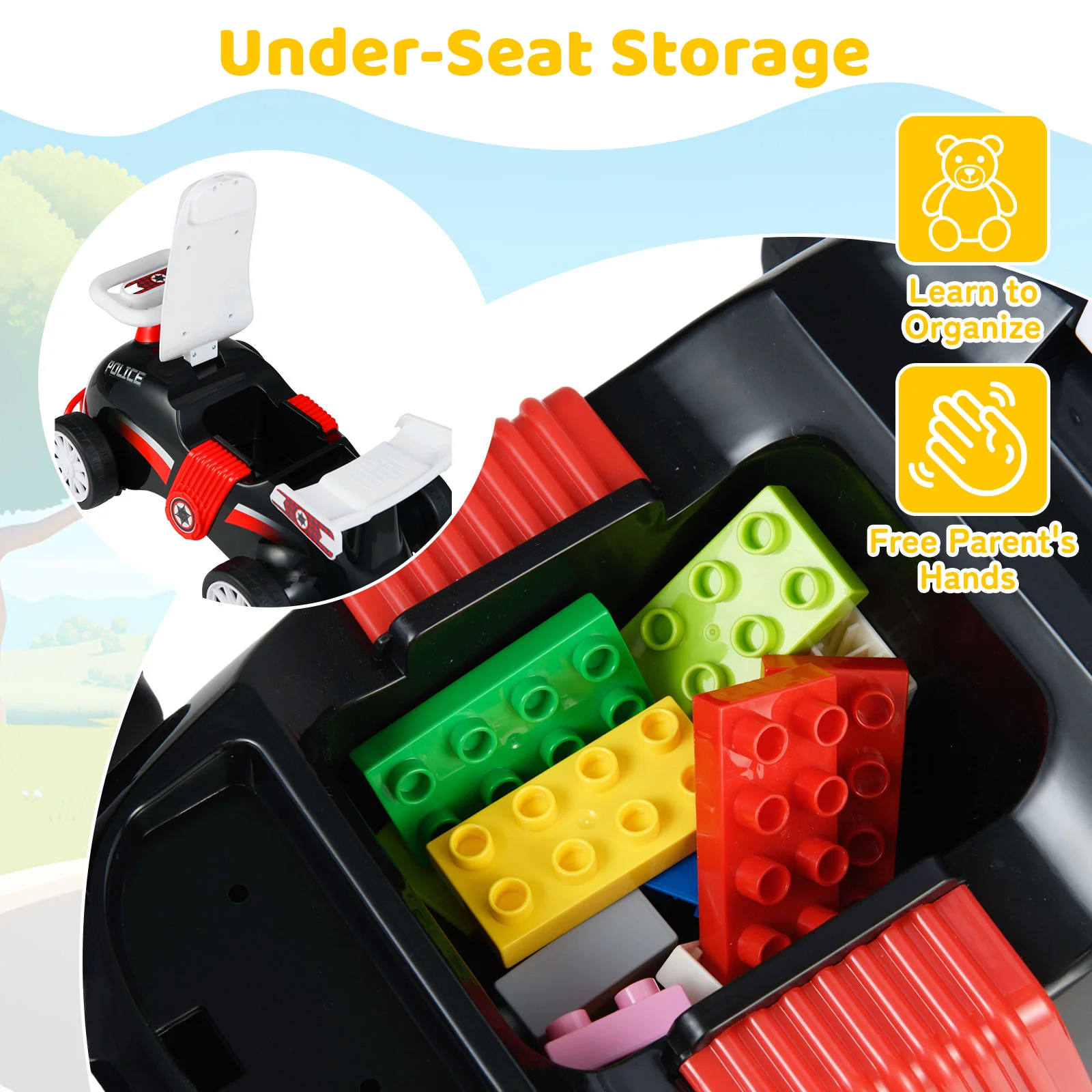 Kids Ride On Car Sliding Toy with Music and Under-Seat Storage - Image 8
