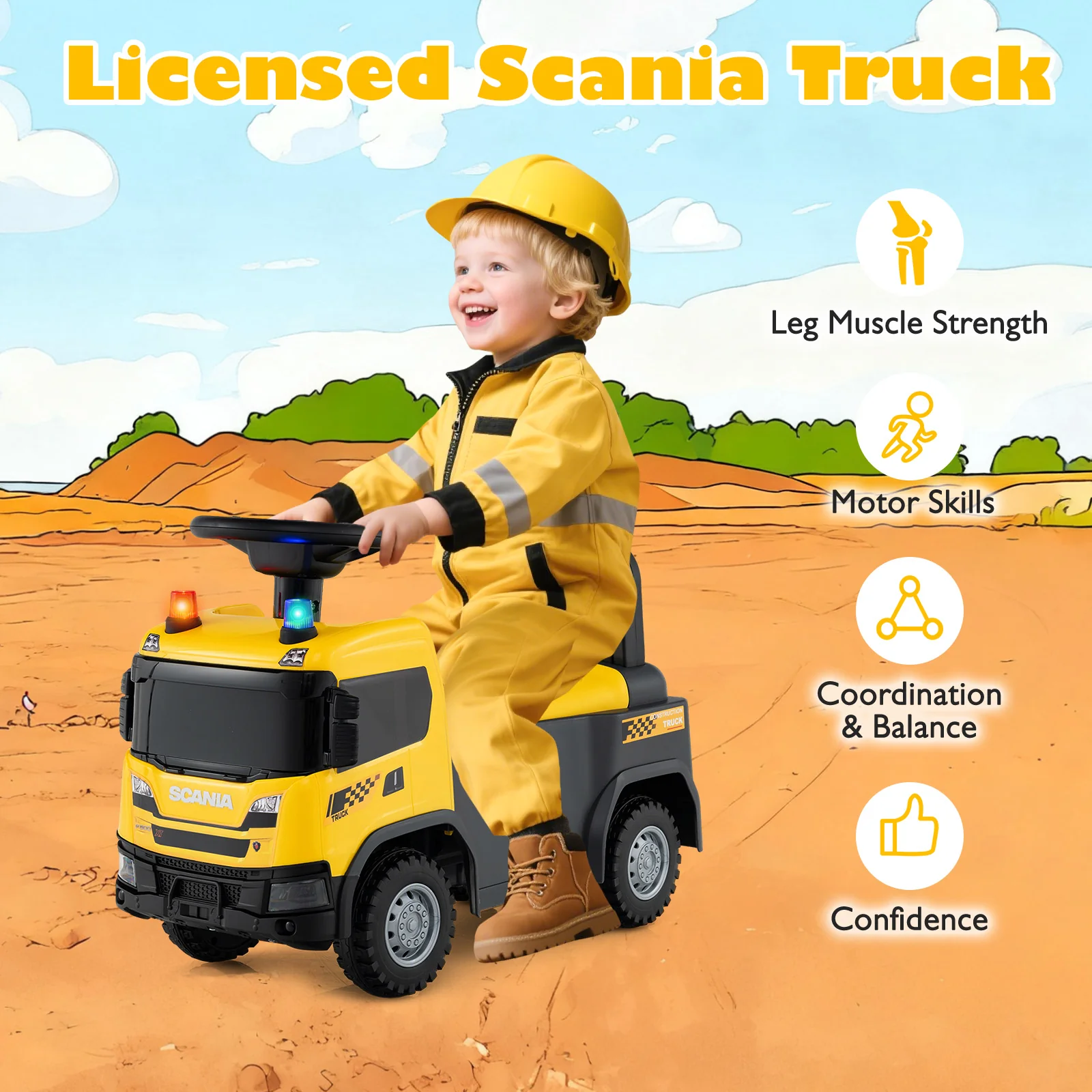 Kids Ride On Push Car Licensed SCANIA Truck Toy with Steering Wheel and Music - Image 13