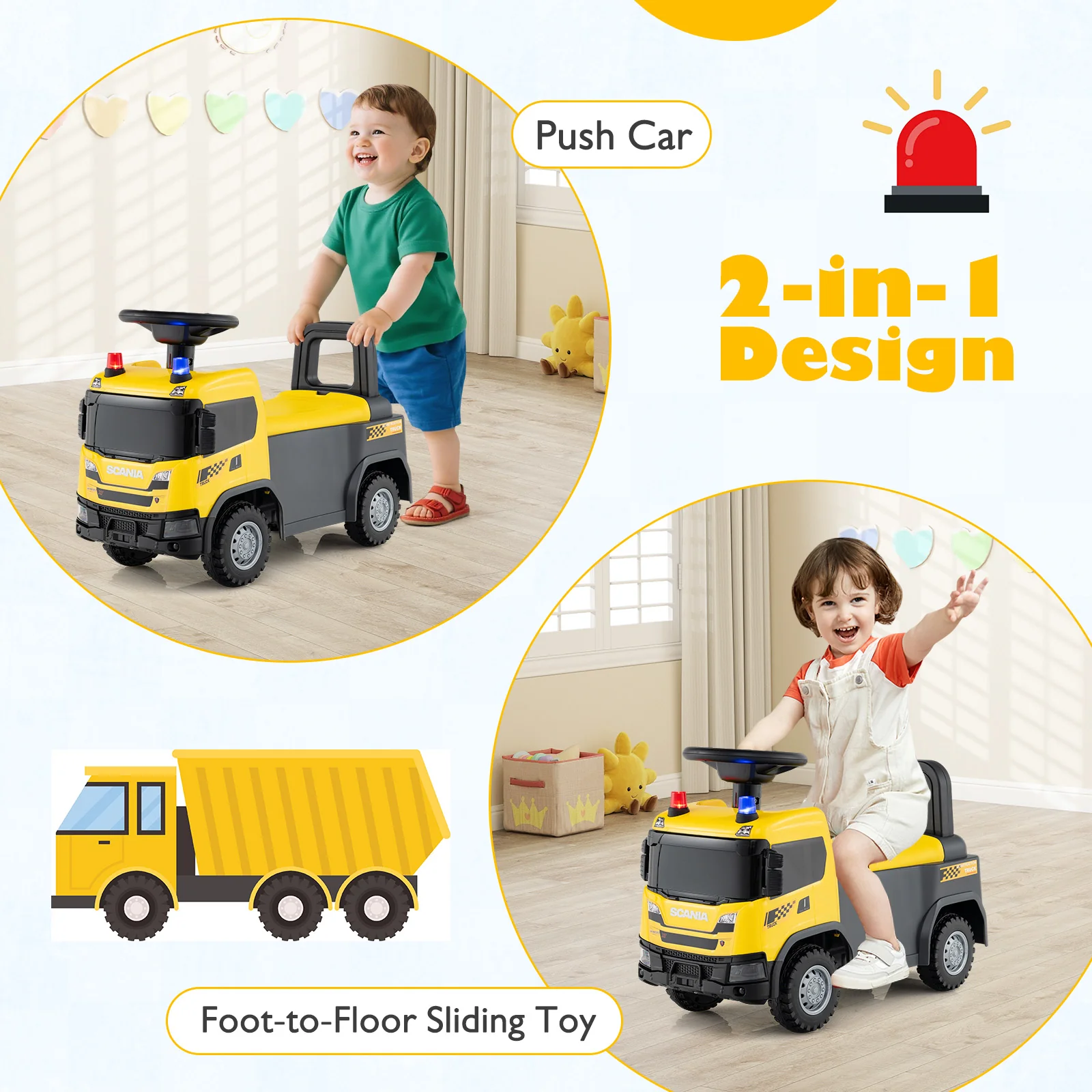 Kids Ride On Push Car Licensed SCANIA Truck Toy with Steering Wheel and Music - Image 16