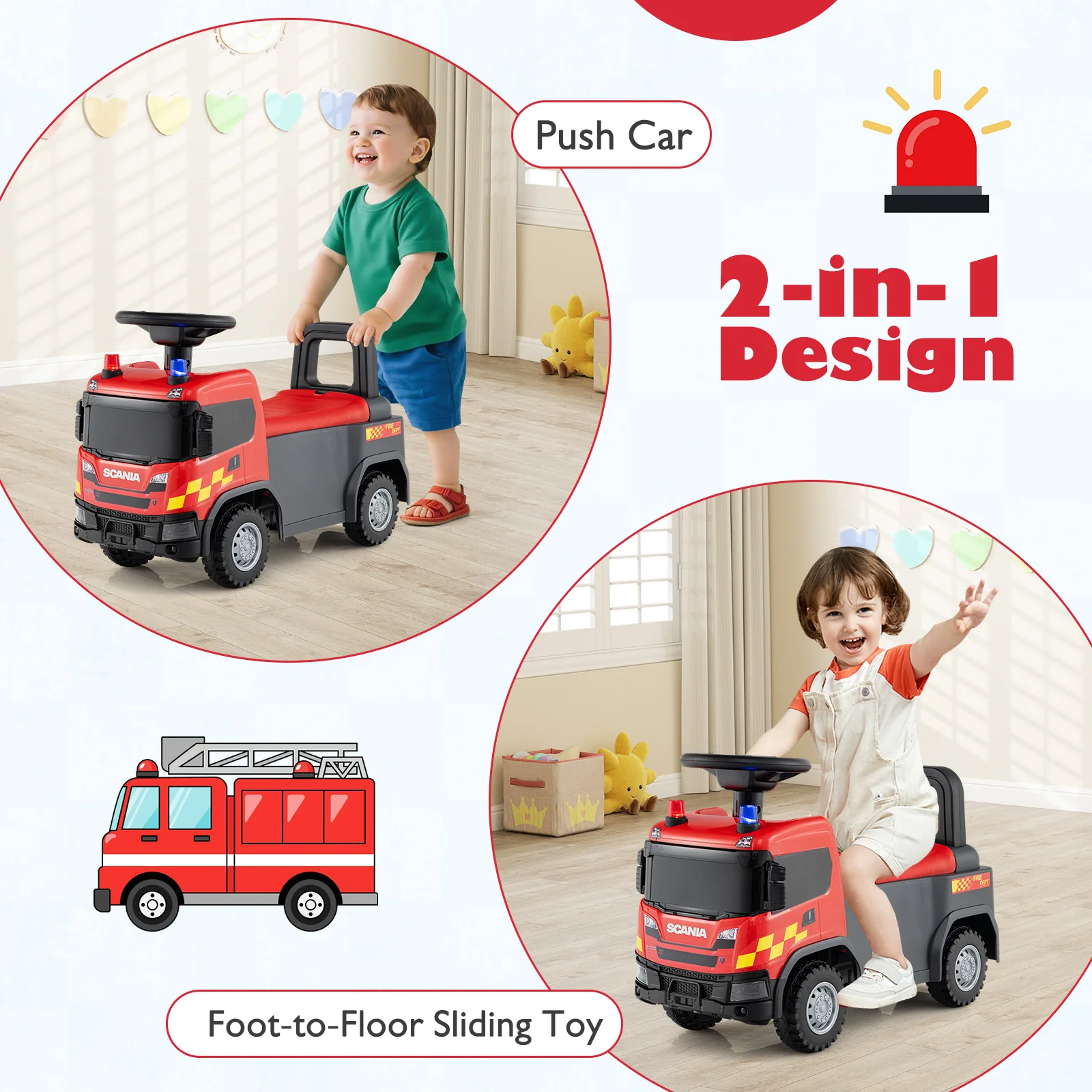 Kids Ride On Push Car Licensed SCANIA Truck Toy with Steering Wheel and Music - Image 6