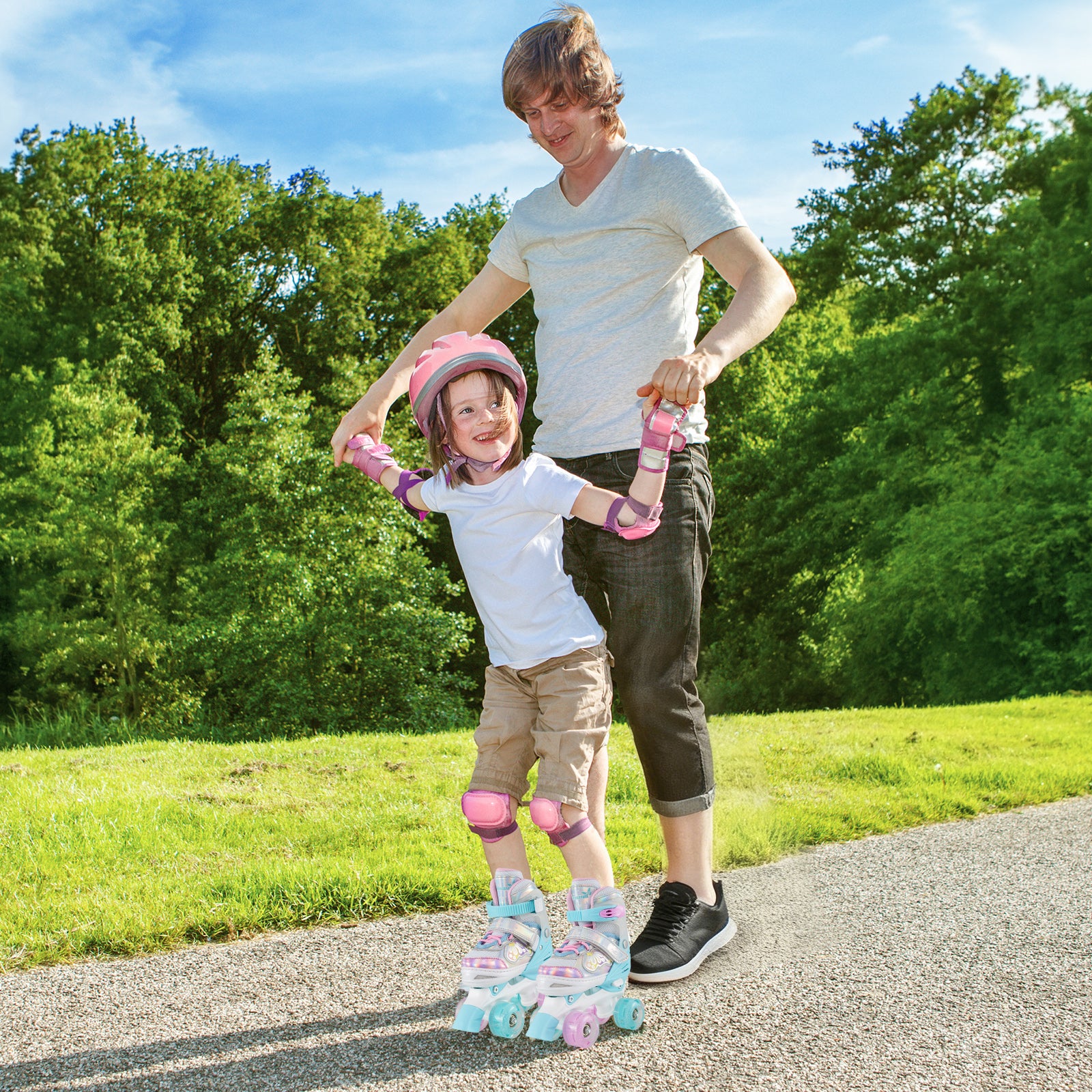 Kids Roller Skates 4 Sizes Adjustable Quad Skates with Light-up Wheels and Safety Protection - Image 10