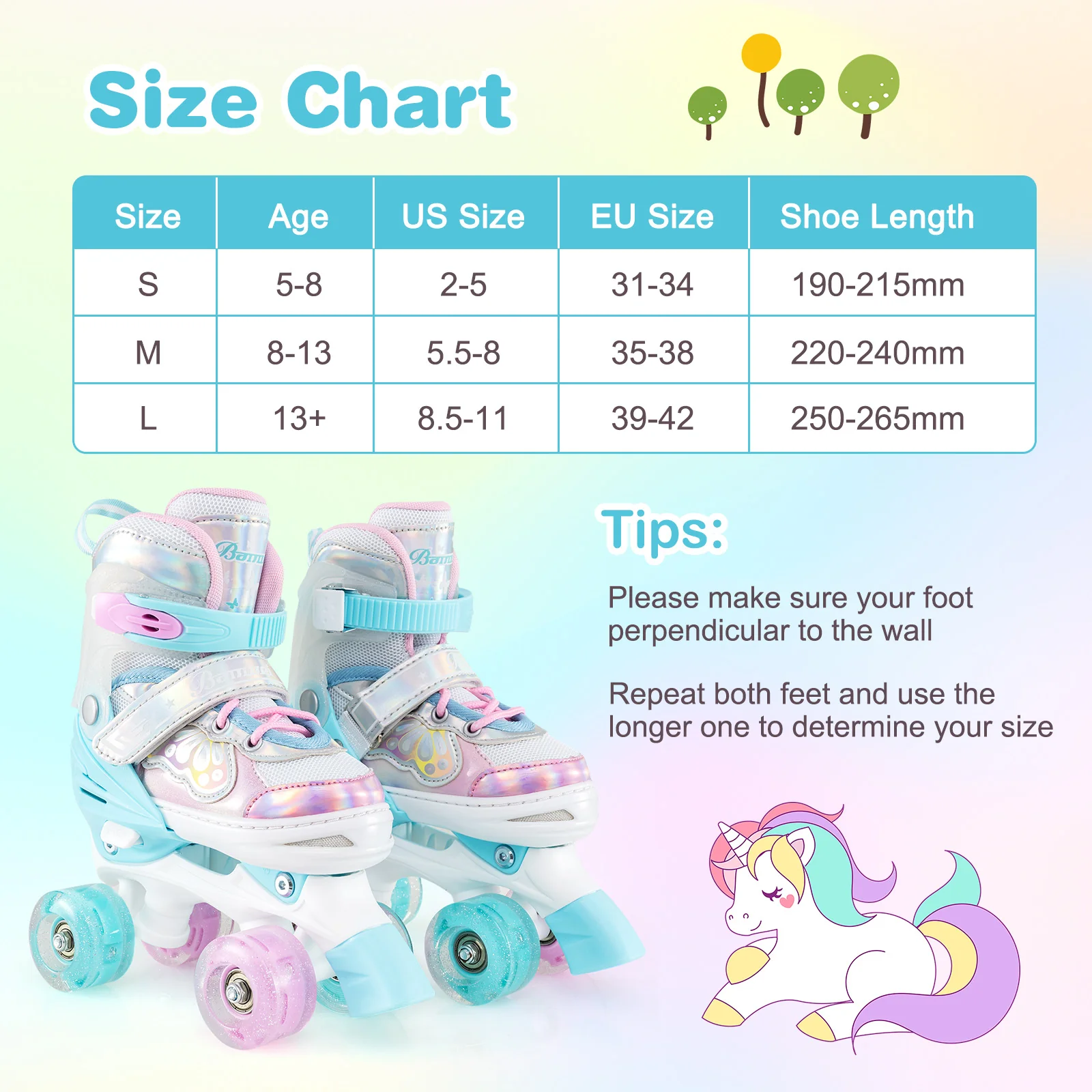 Kids Roller Skates 4 Sizes Adjustable Quad Skates with Light-up Wheels and Safety Protection - Image 12
