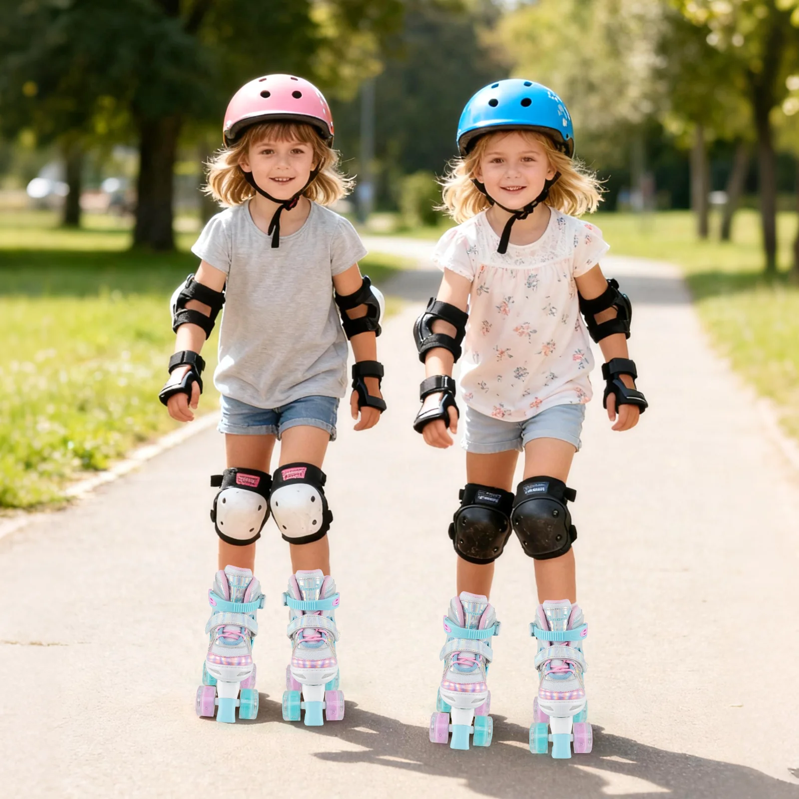 Kids Roller Skates 4 Sizes Adjustable Quad Skates with Light-up Wheels and Safety Protection - Image 13