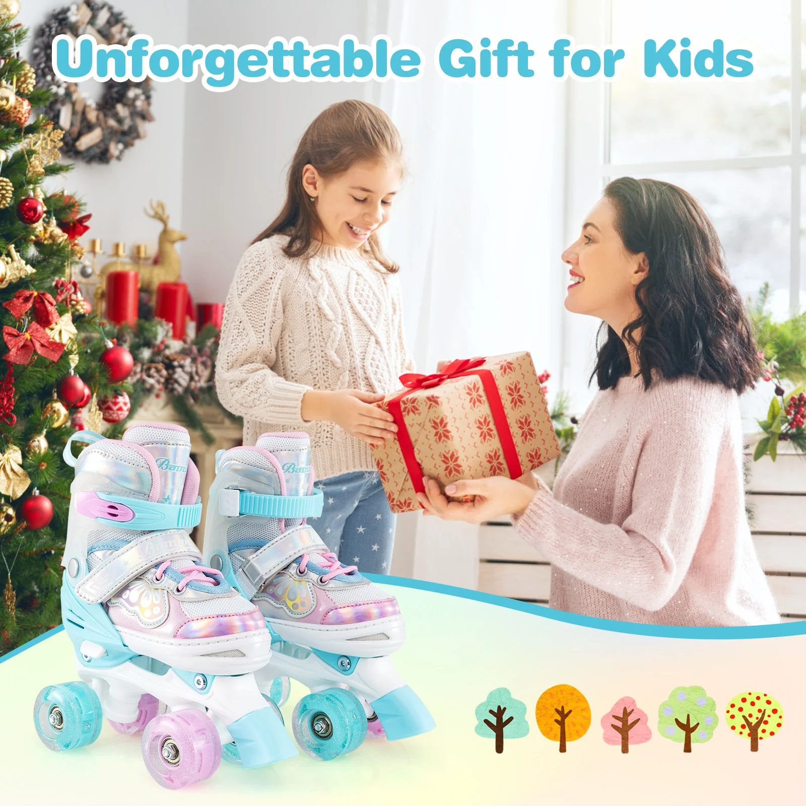 Kids Roller Skates 4 Sizes Adjustable Quad Skates with Light-up Wheels and Safety Protection - Image 14
