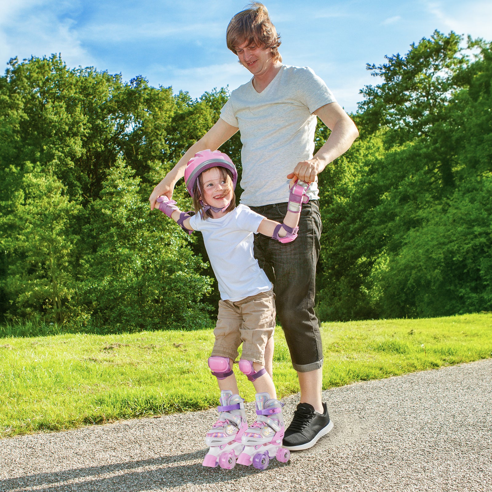 Kids Roller Skates 4 Sizes Adjustable Quad Skates with Light-up Wheels and Safety Protection - Image 18