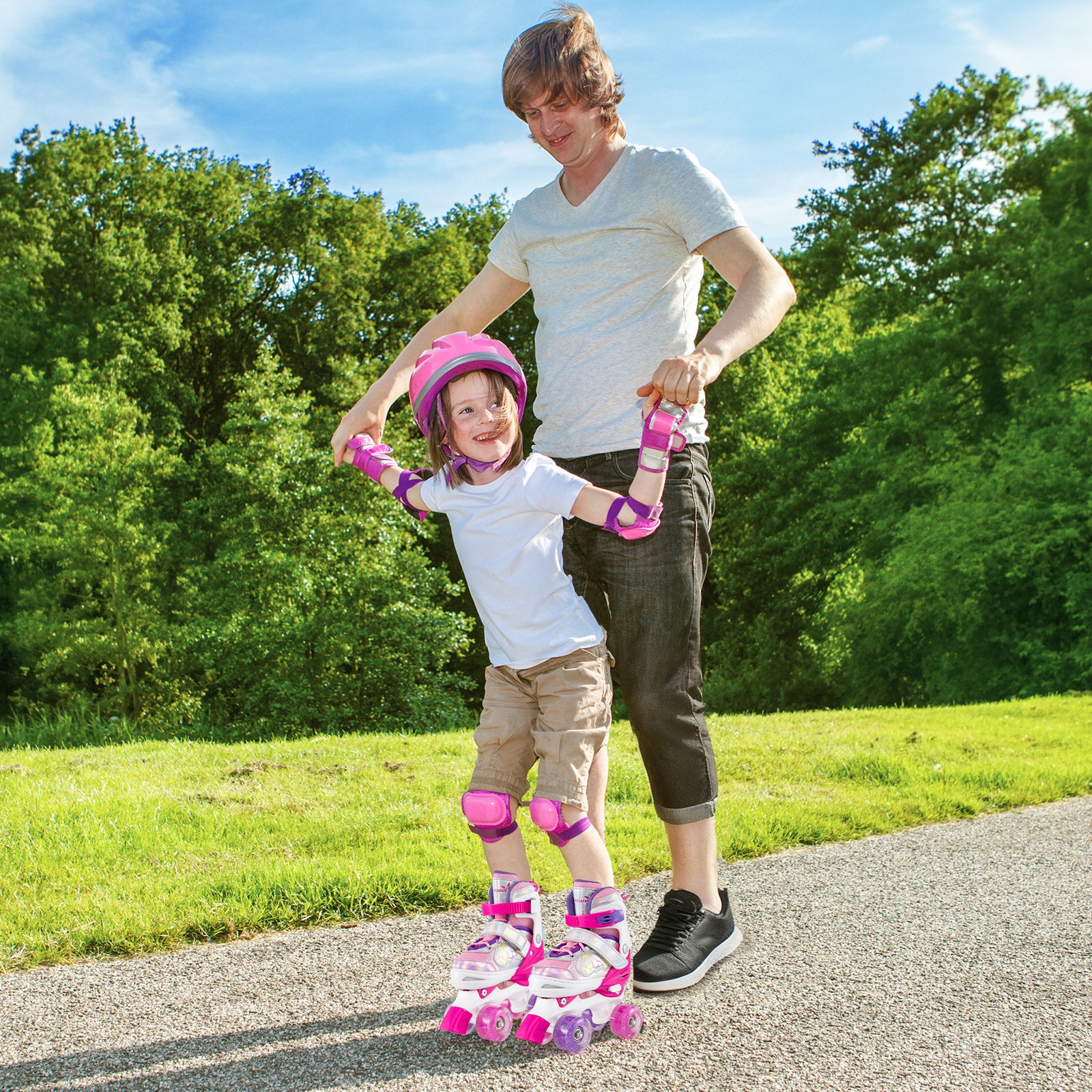 Kids Roller Skates 4 Sizes Adjustable Quad Skates with Light-up Wheels and Safety Protection - Image 2