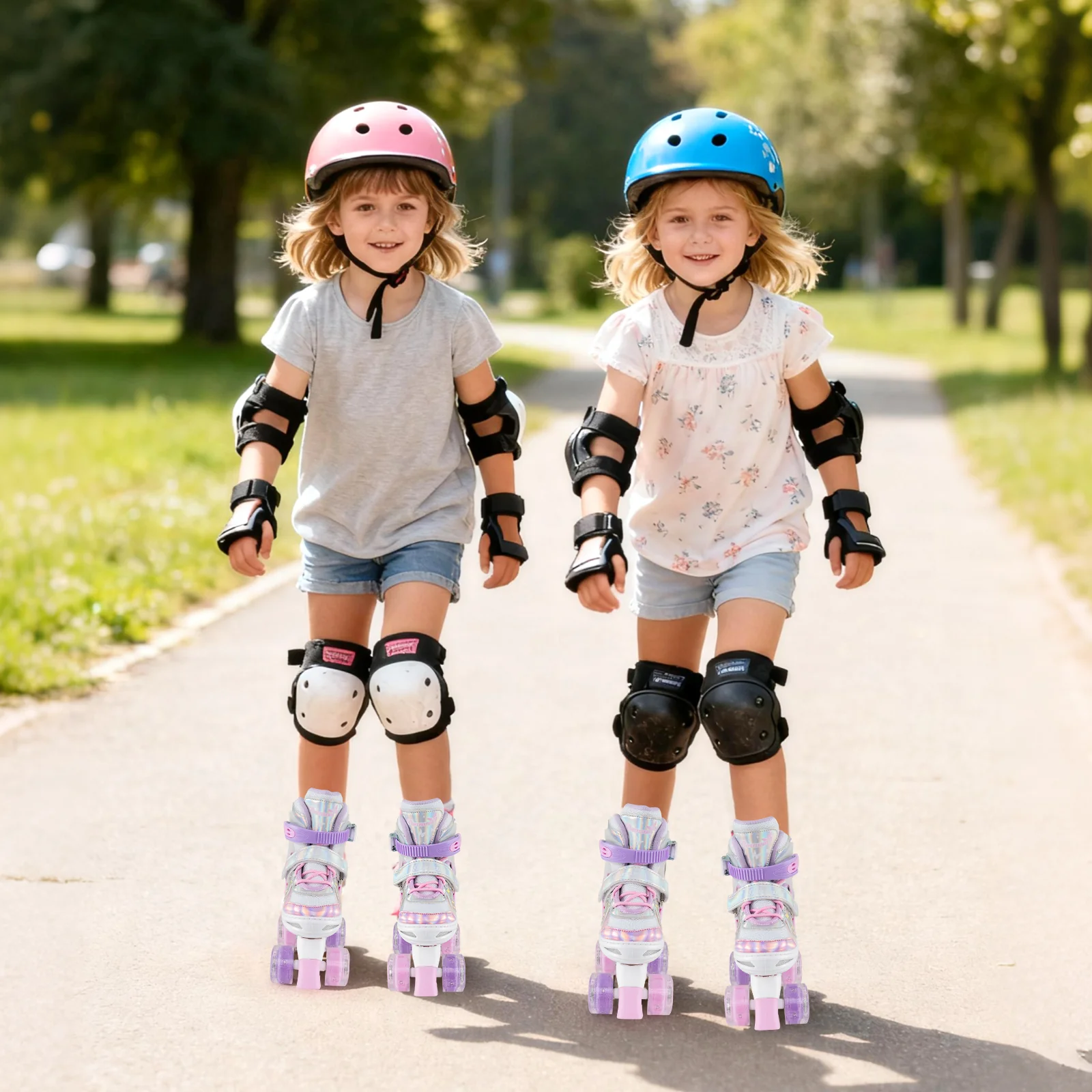 Kids Roller Skates 4 Sizes Adjustable Quad Skates with Light-up Wheels and Safety Protection - Image 21