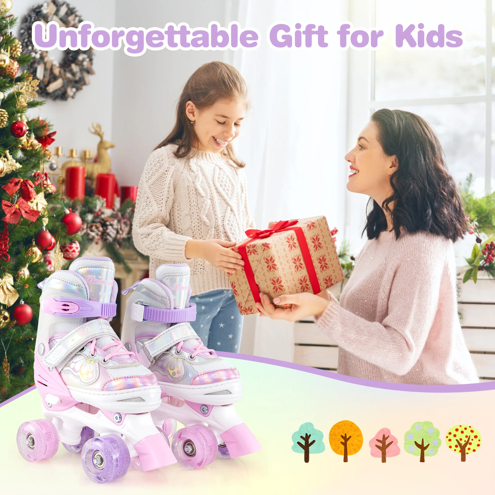 Kids Roller Skates 4 Sizes Adjustable Quad Skates with Light-up Wheels and Safety Protection - Image 22