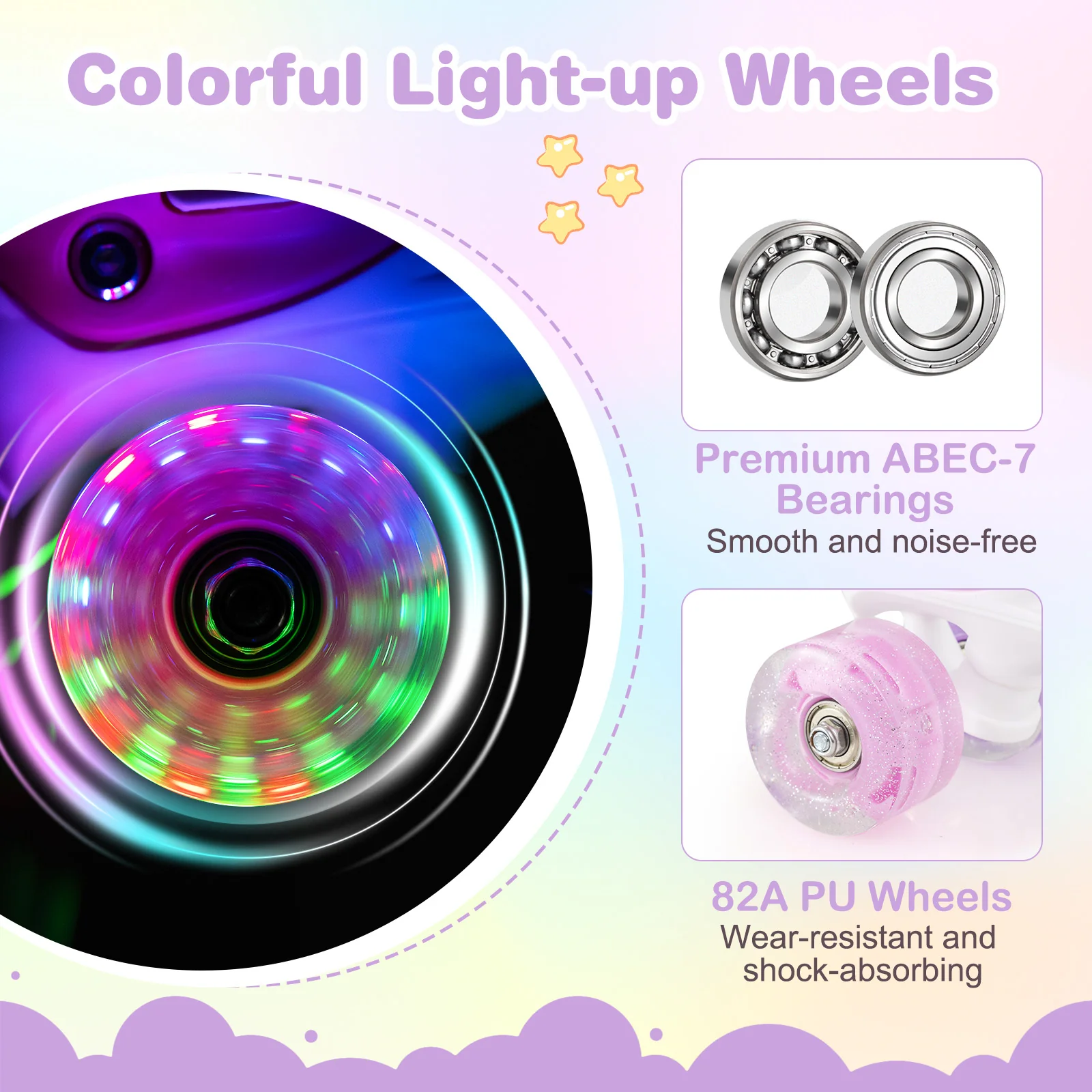 Kids Roller Skates 4 Sizes Adjustable Quad Skates with Light-up Wheels and Safety Protection - Image 24