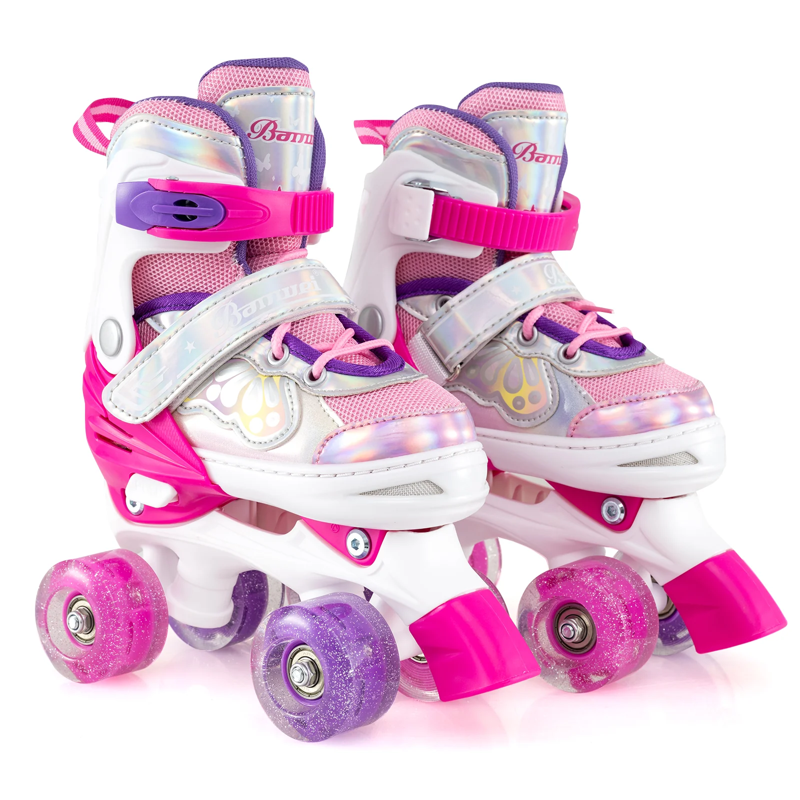 Kids Roller Skates 4 Sizes Adjustable Quad Skates with Light-up Wheels and Safety Protection - Image 3