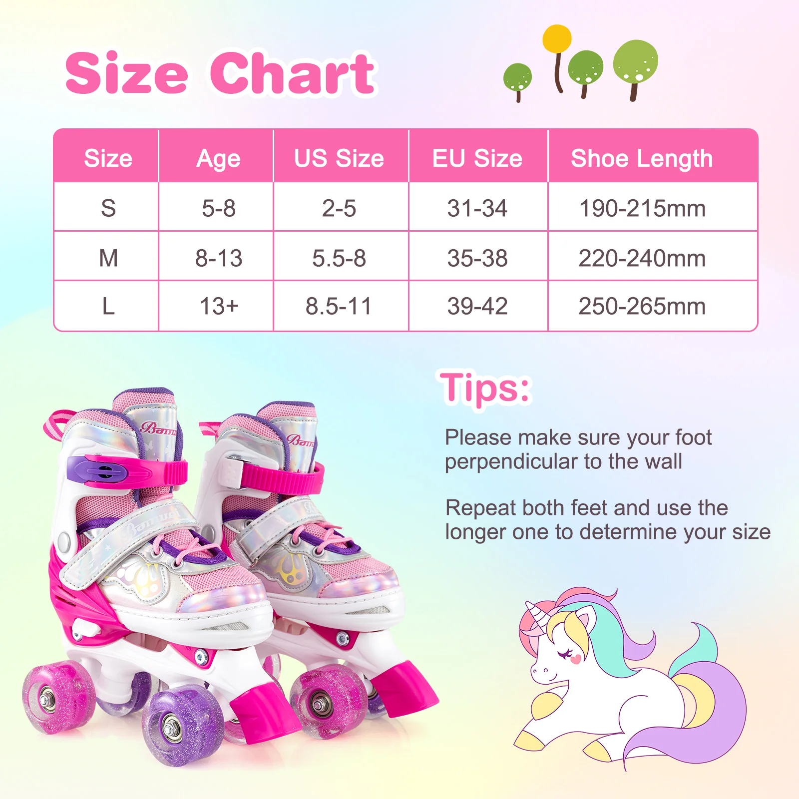 Kids Roller Skates 4 Sizes Adjustable Quad Skates with Light-up Wheels and Safety Protection - Image 4