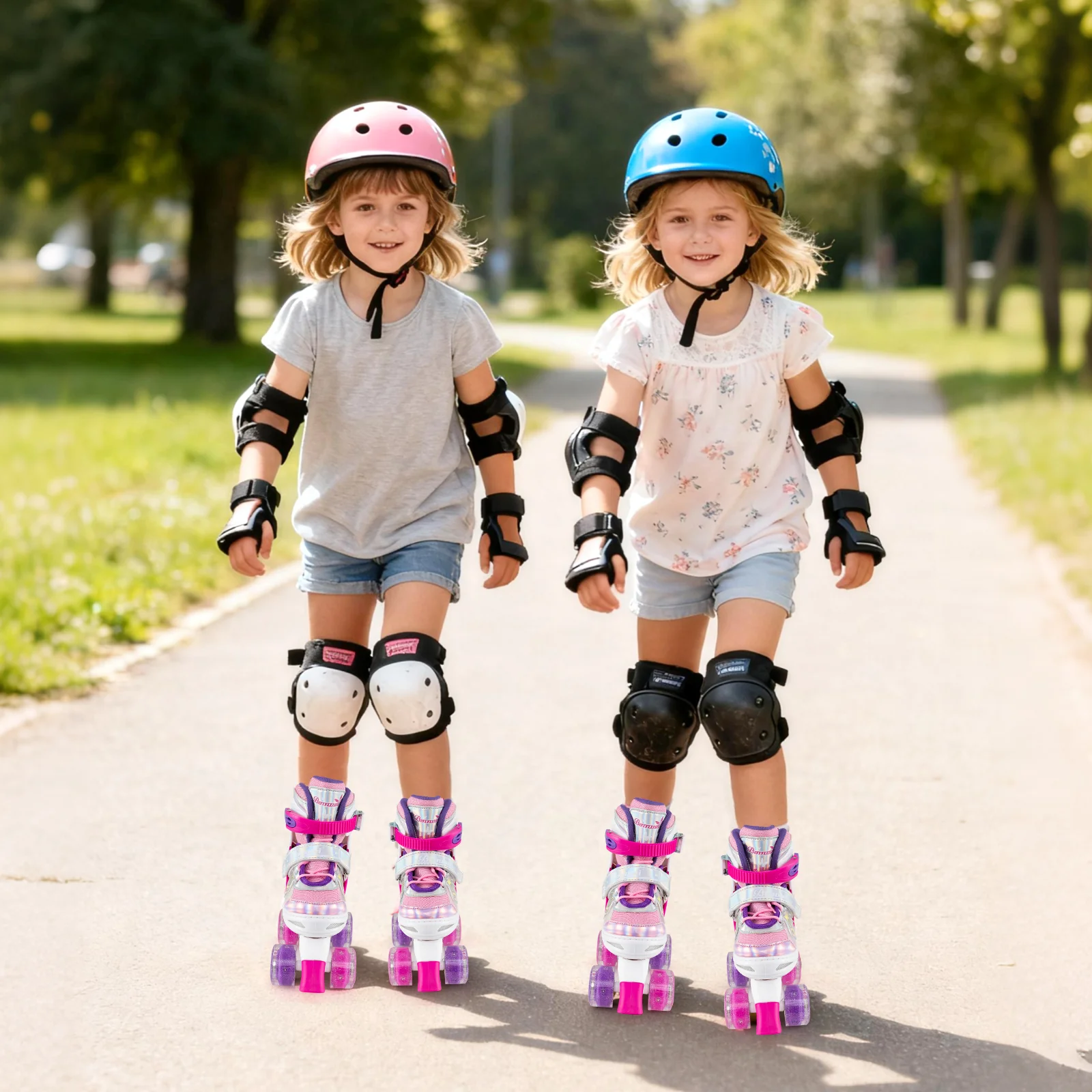 Kids Roller Skates 4 Sizes Adjustable Quad Skates with Light-up Wheels and Safety Protection - Image 5