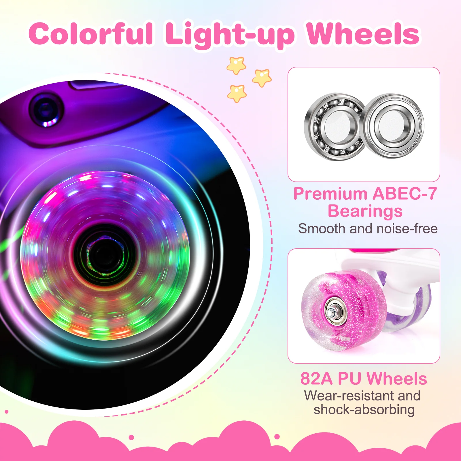 Kids Roller Skates 4 Sizes Adjustable Quad Skates with Light-up Wheels and Safety Protection - Image 8