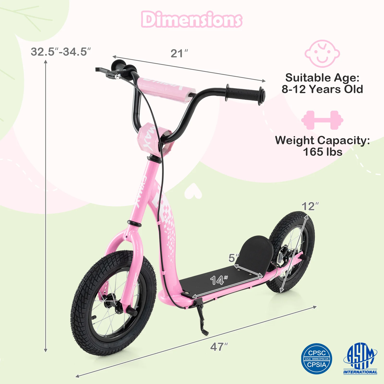 Kids Scooter Youth Kick Scooter with Adjustable Height Handlebar 12-Inch Inflatable Wheels - Image 13