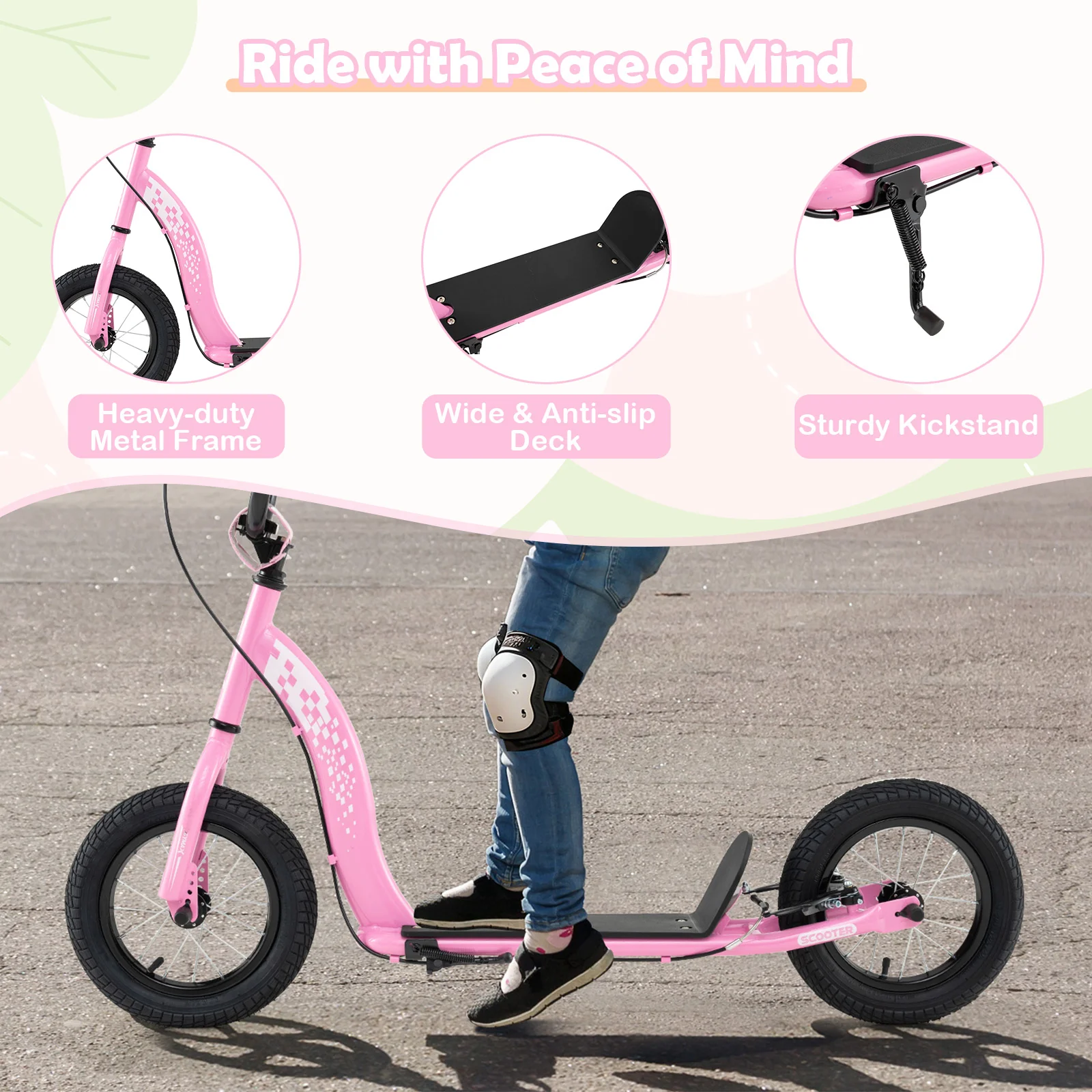 Kids Scooter Youth Kick Scooter with Adjustable Height Handlebar 12-Inch Inflatable Wheels - Image 16
