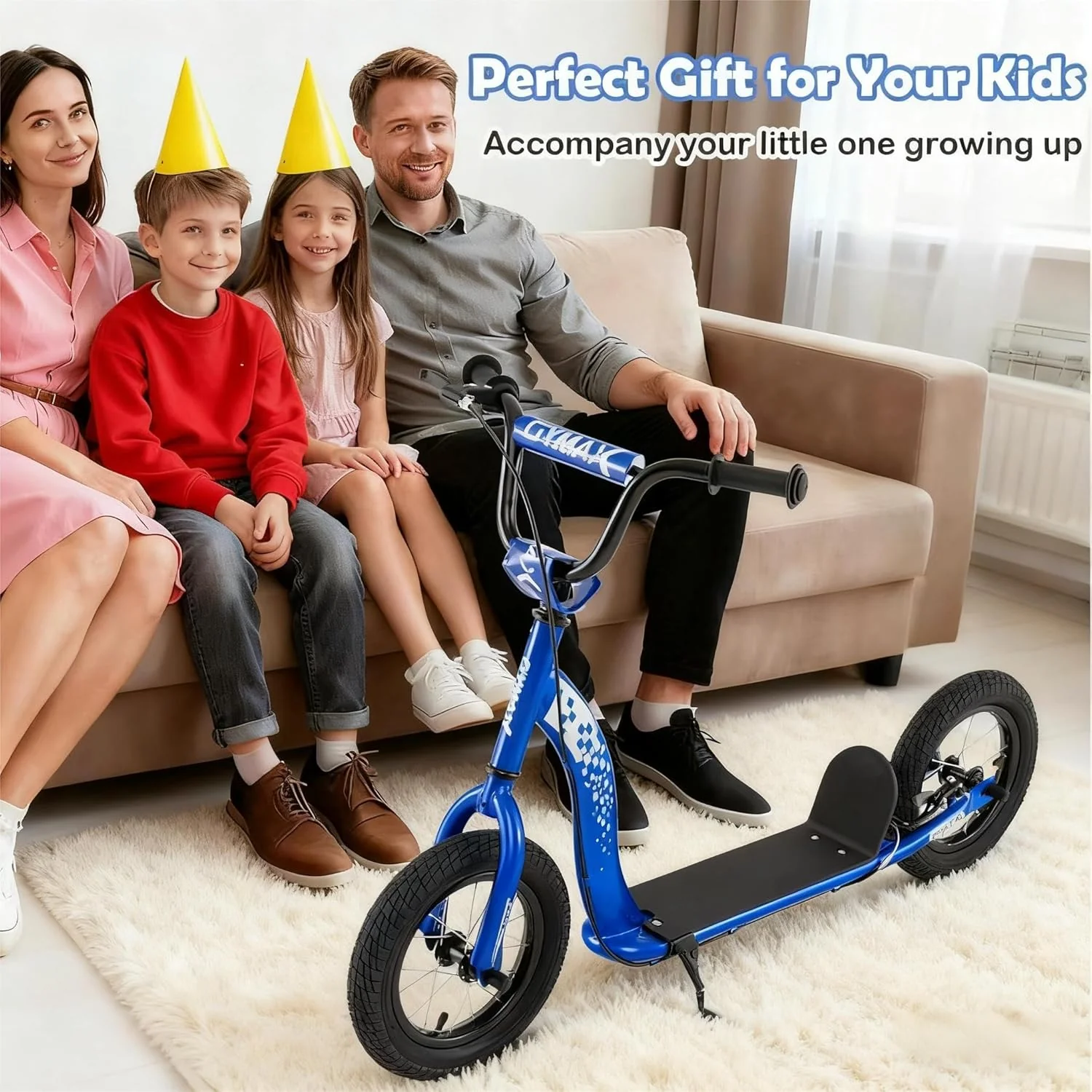 Kids Scooter Youth Kick Scooter with Adjustable Height Handlebar 12-Inch Inflatable Wheels - Image 2