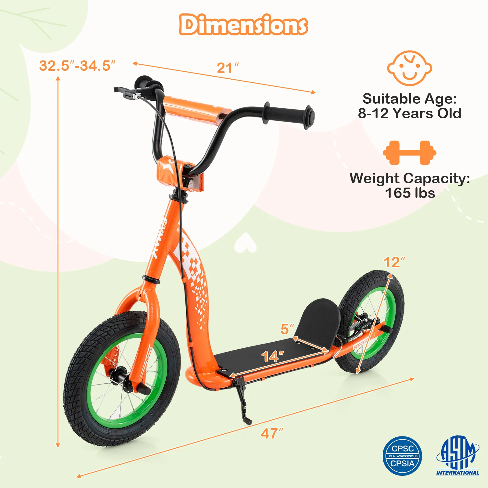 Kids Scooter Youth Kick Scooter with Adjustable Height Handlebar 12-Inch Inflatable Wheels - Image 21