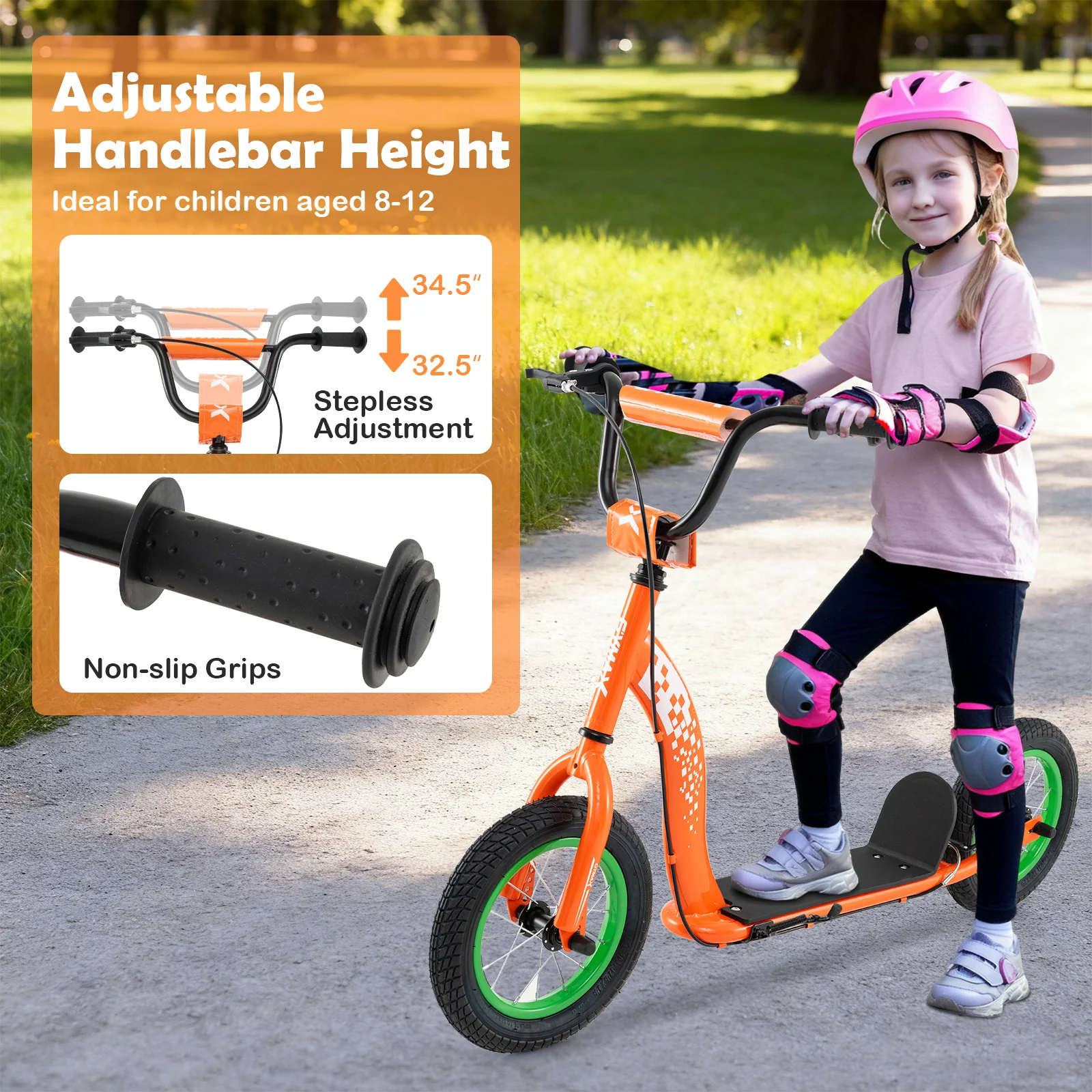 Kids Scooter Youth Kick Scooter with Adjustable Height Handlebar 12-Inch Inflatable Wheels - Image 23