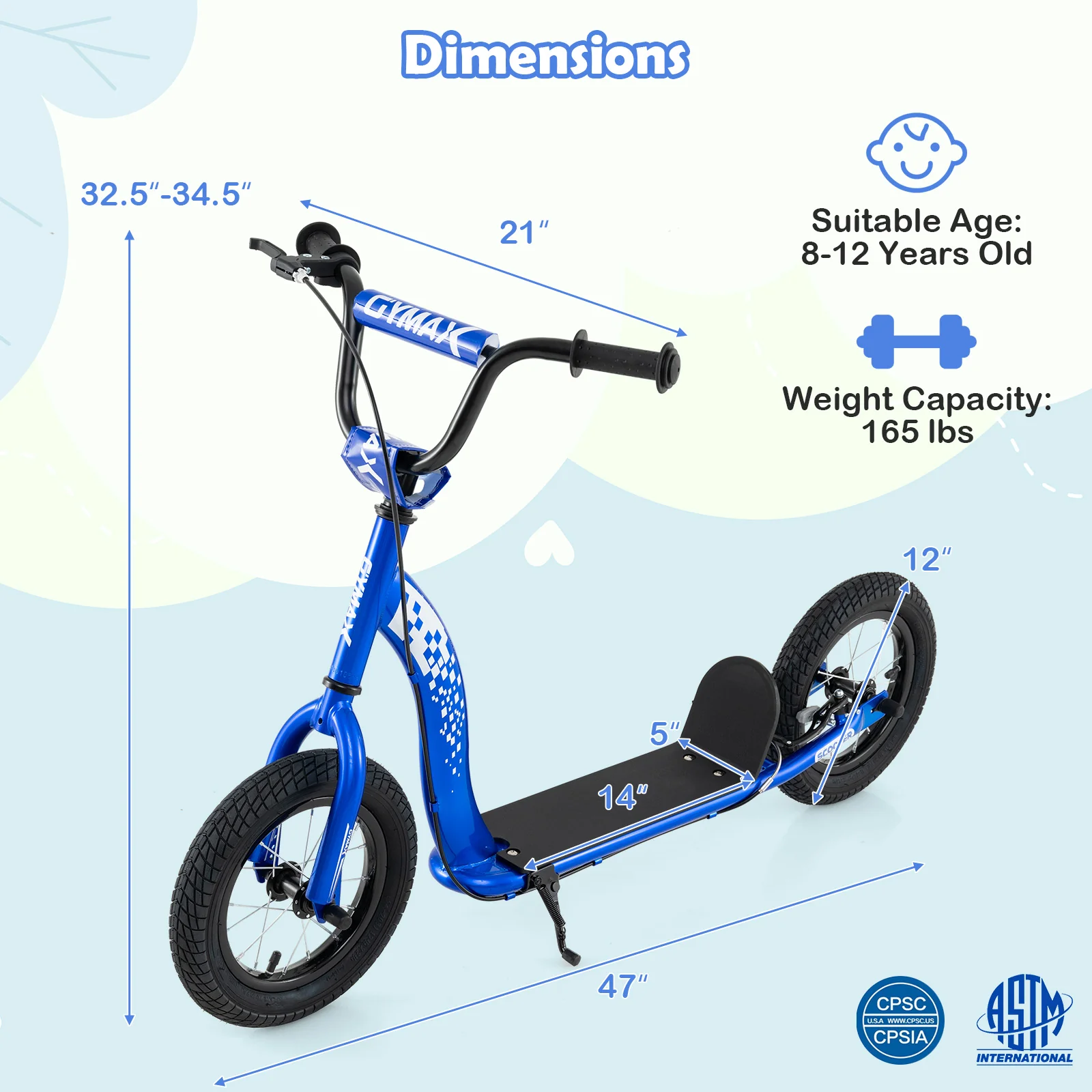 Kids Scooter Youth Kick Scooter with Adjustable Height Handlebar 12-Inch Inflatable Wheels - Image 5